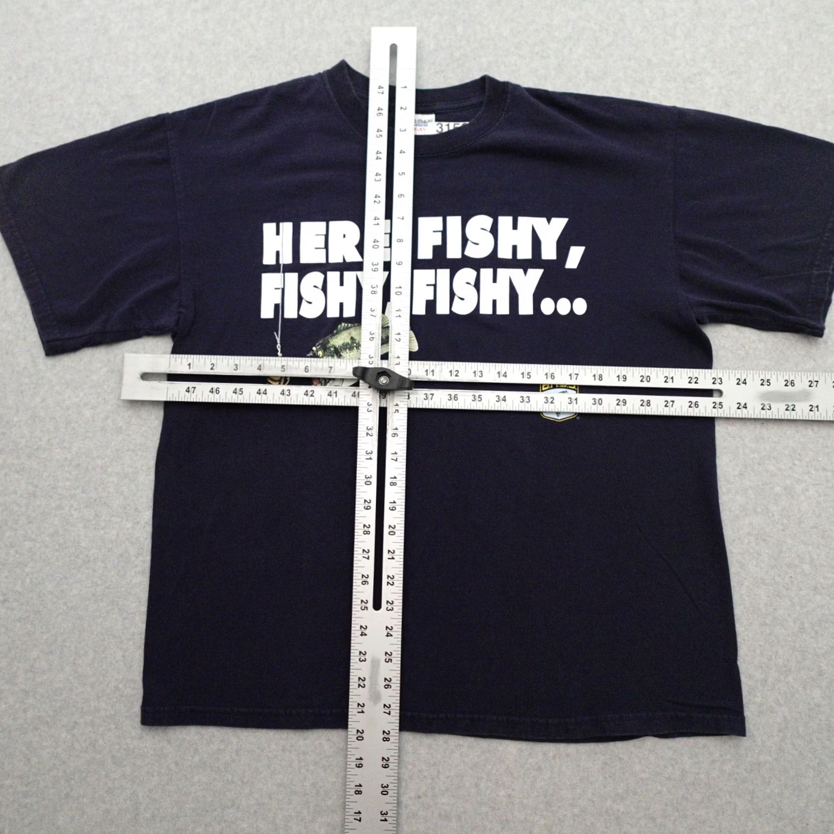 Gildan VTG 90s Bassmaster Mens Tshirt XL Here Fishy Fishy Fishing Funny T-Shirt Blue XL Mens Size US XL / EU 56 / 4 - 3 Thumbnail
