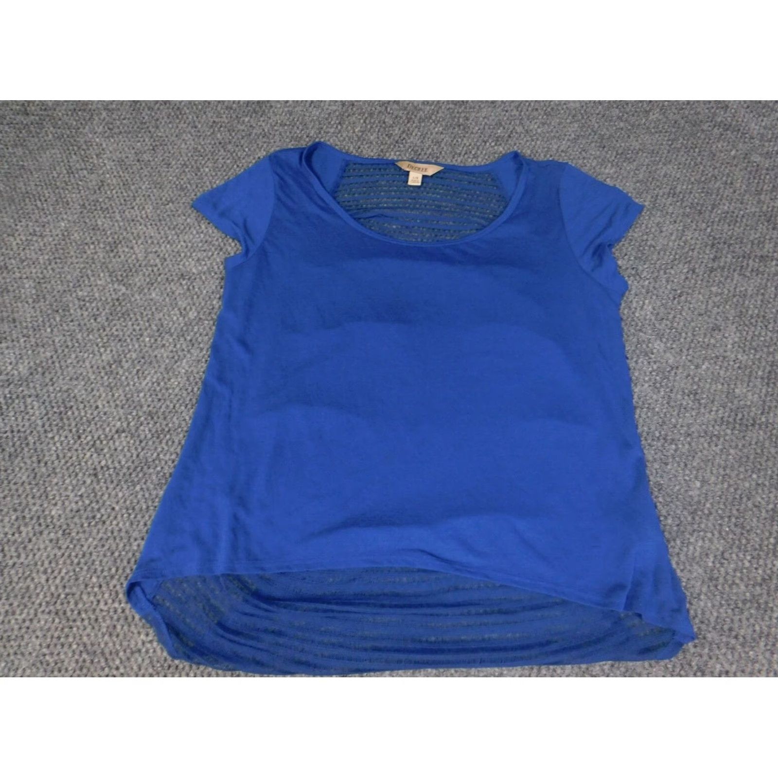 Decree Decree Blouse L Womens Blue Crew Neck Short Sleeve Pullover Floral Butterfly Stretch Casual Top Size L / US 10 / IT 46 - 2 Thumbnail