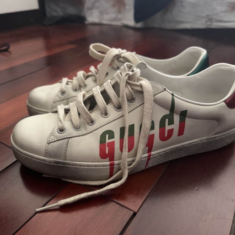 Gucci Gucci Ace Blade White Sneakers for Men 0079 Size US 8 / EU 41 - 1 Thumbnail