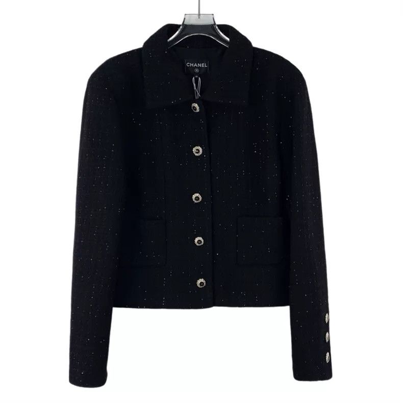 Chanel Chanel 25K black woven sequin tweed wool lapel single-brea Size XL / US 12-14 / IT 48-50 - 1 Thumbnail