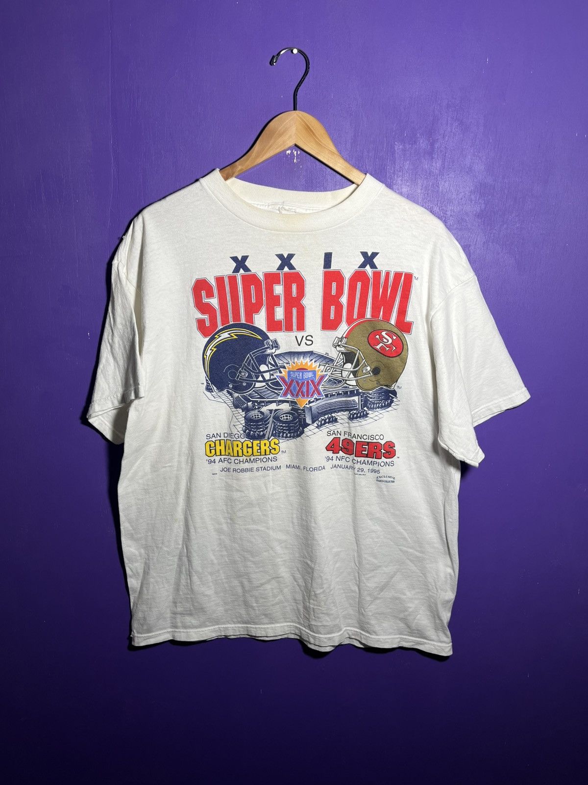 Vintage 1995 Super Bowl XXIX Chargers vs 49ers t-shirt