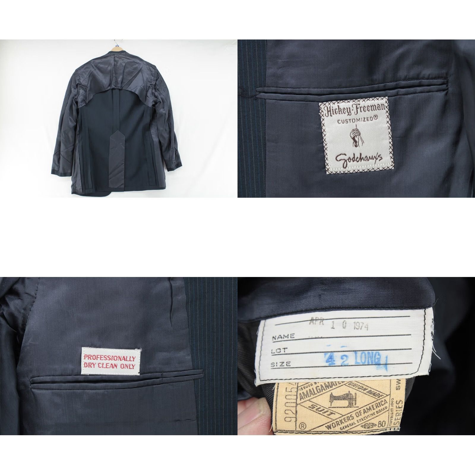 Vintage VINTAGE Hickey Freeman 2 Piece Suit Mens 42L Blue Pinstriped Single Breasted Luxury Union Made Size 42R - 8 Thumbnail