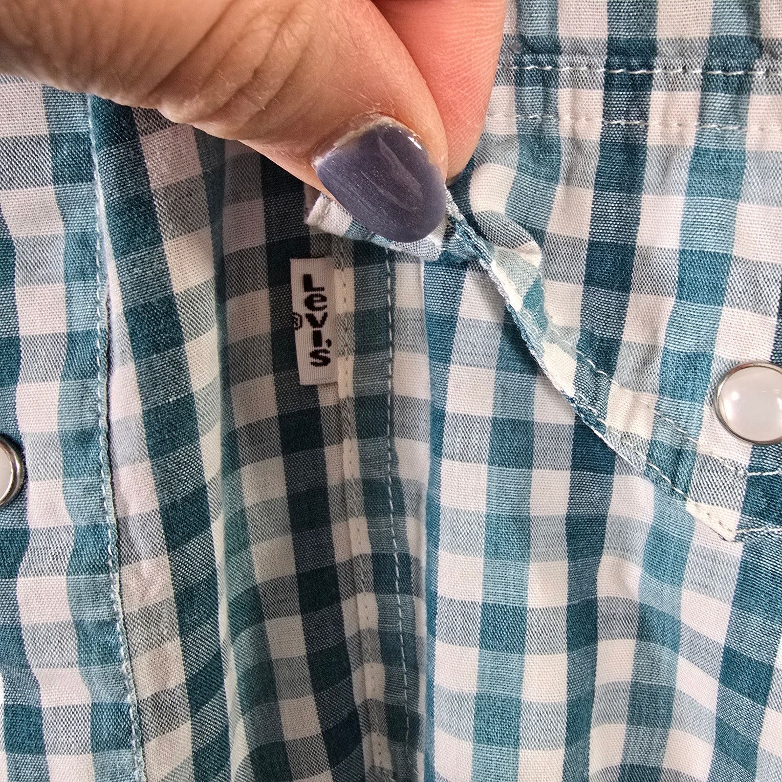 Levi's Levi's Pearl Snap Modern Western Teal White Plaid Shirt M Size US M / EU 48-50 / 2 - 7 Thumbnail