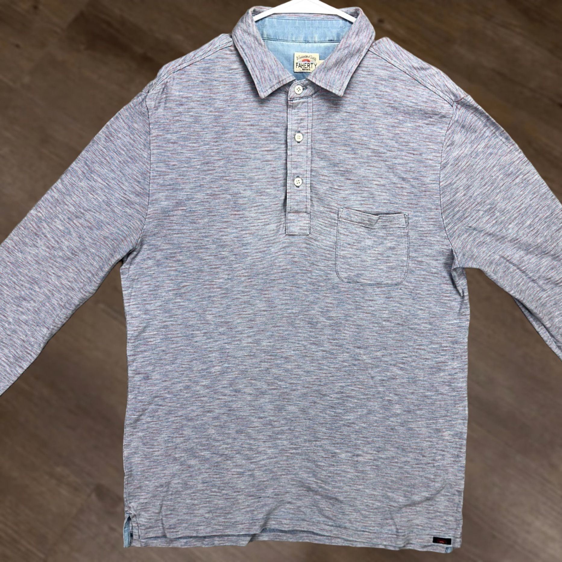 Faherty Faherty Polo Shirt Men Medium Blue Red Striped Long Sleeve Pocket Casual Size US M / EU 48-50 / 2 - 1 Thumbnail