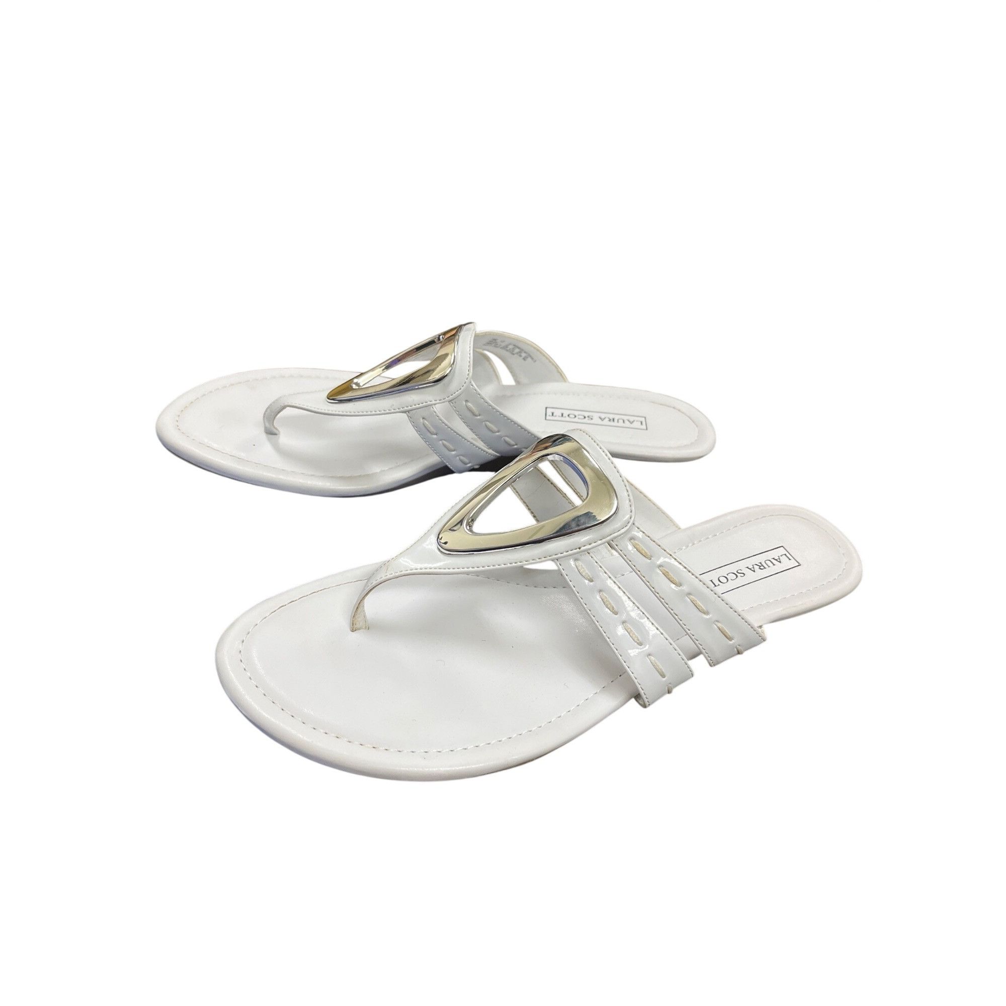 Other Laura Scott wms white silver accent slip open toe sandals sz Size US 9.5 / IT 39.5 - 5 Thumbnail