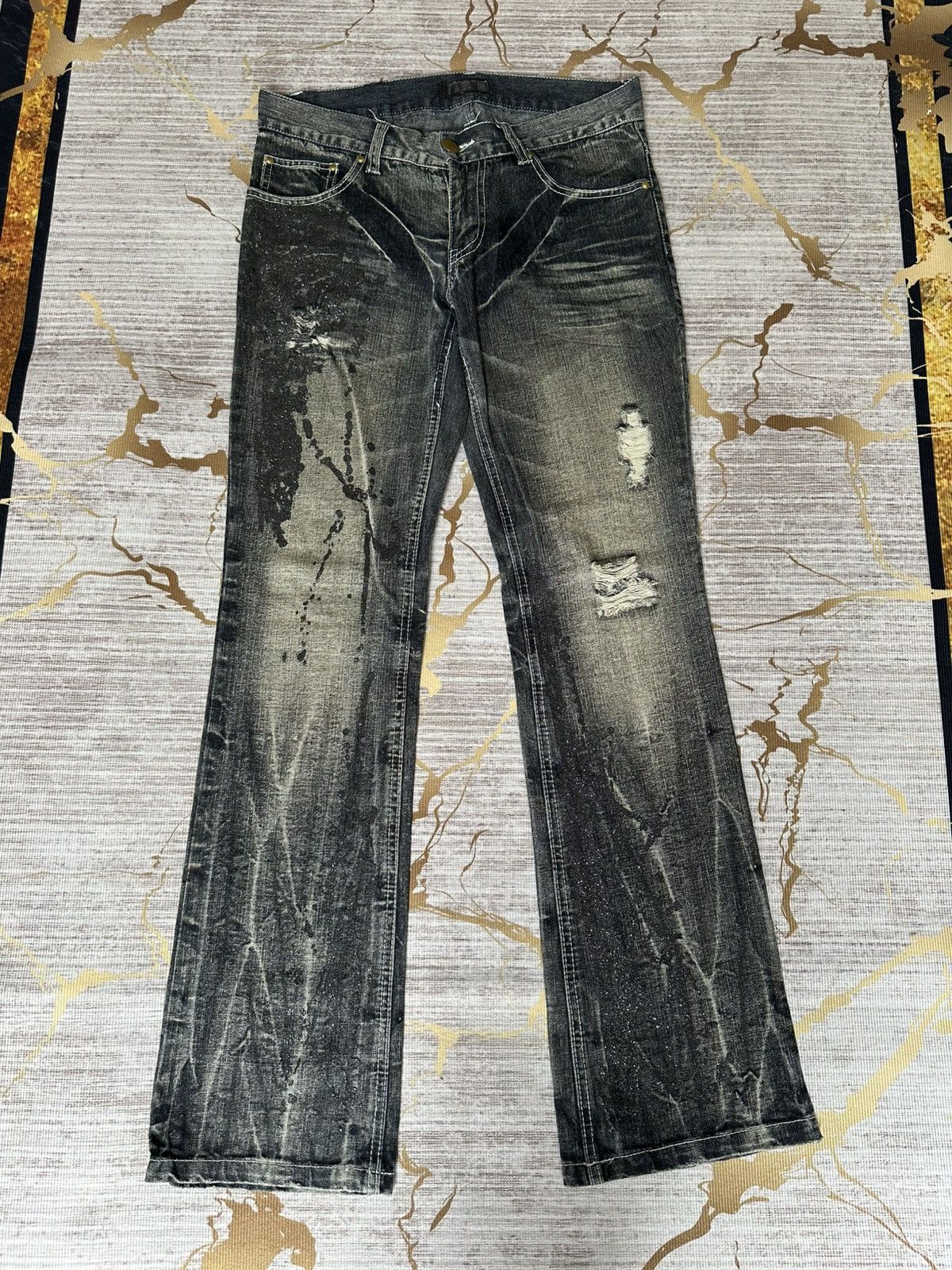 Tornado Mart FLARE Black Barcara Distressed Claw Marks Design Denim Size US 32 / EU 48 - 2 Thumbnail