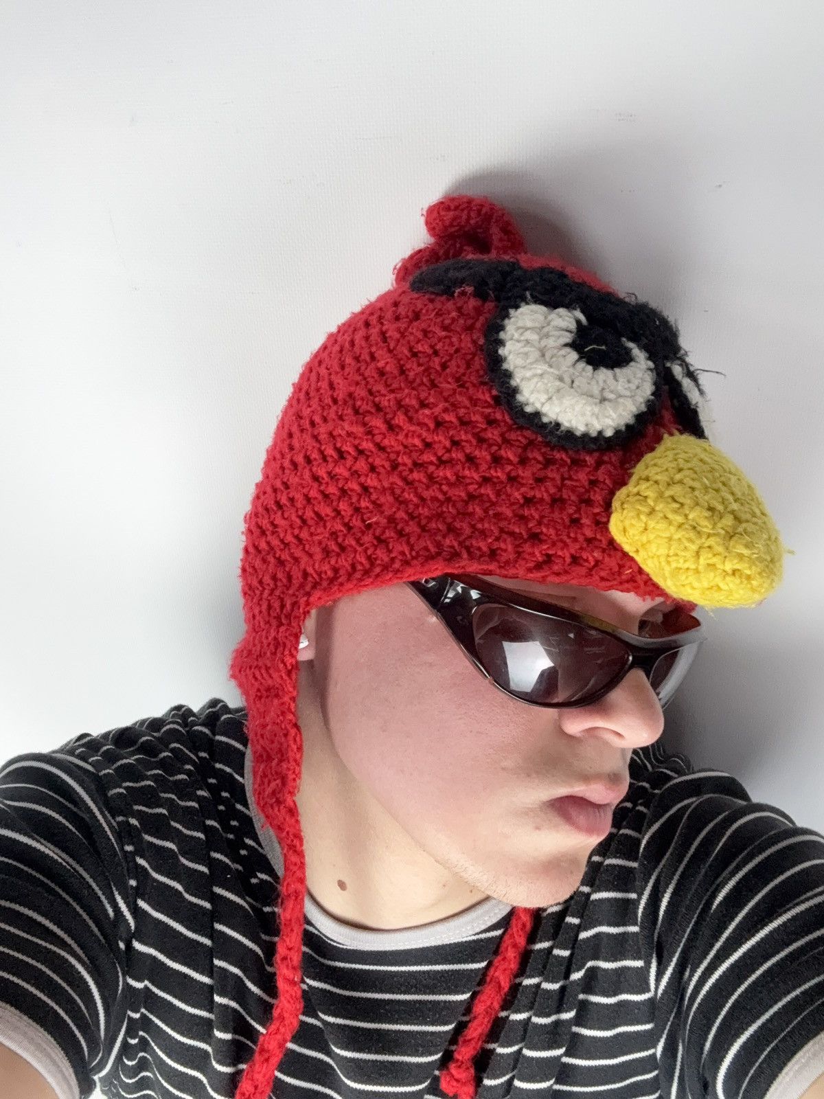 Japanese Brand Y2K 00s Retro Angry Birds Red Knit Handmade Hat Vintage Size ONE SIZE - 5 Thumbnail