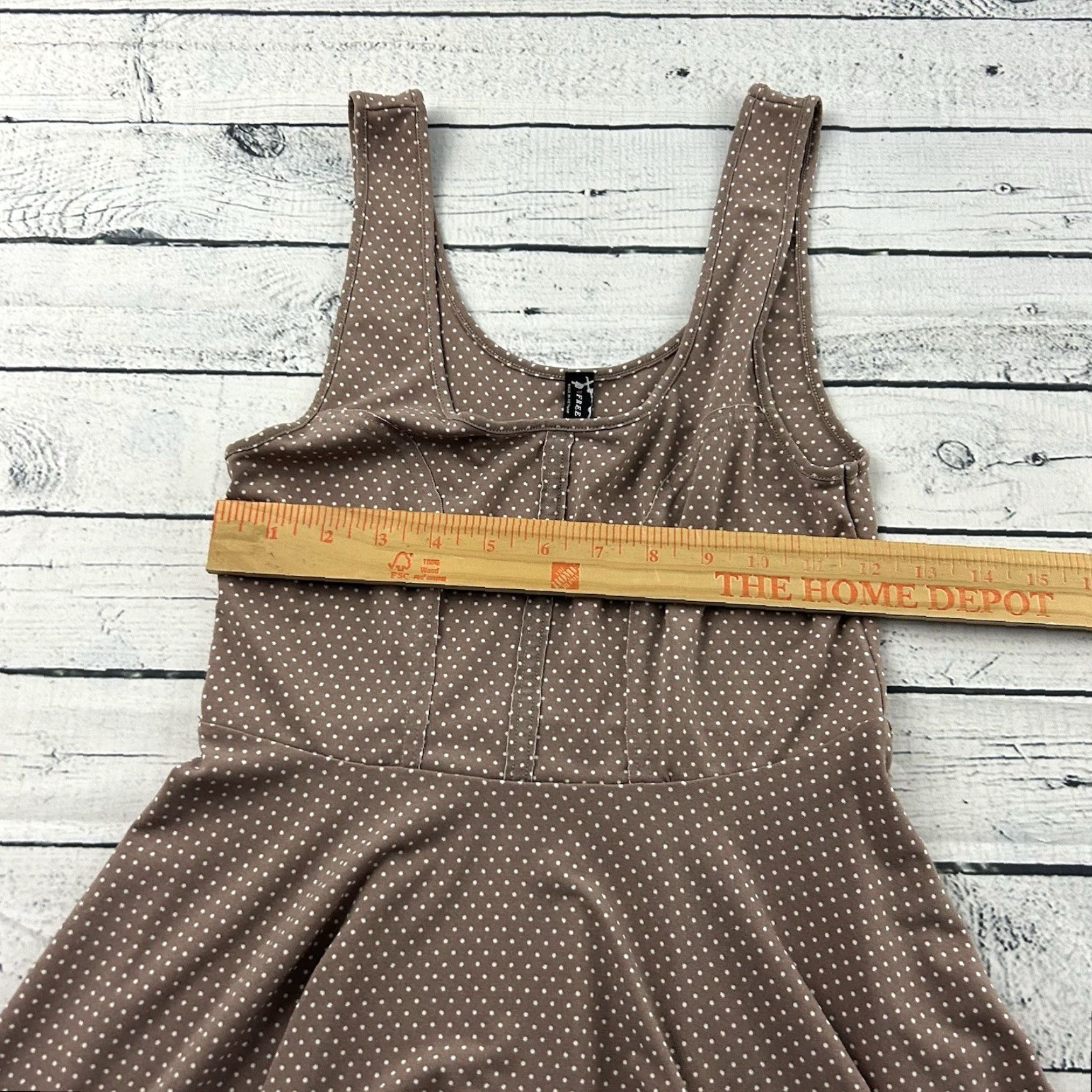VINTAGE Free People Polka Dot Sleeveless Short Summer Dress Womens XS Brown  Tan