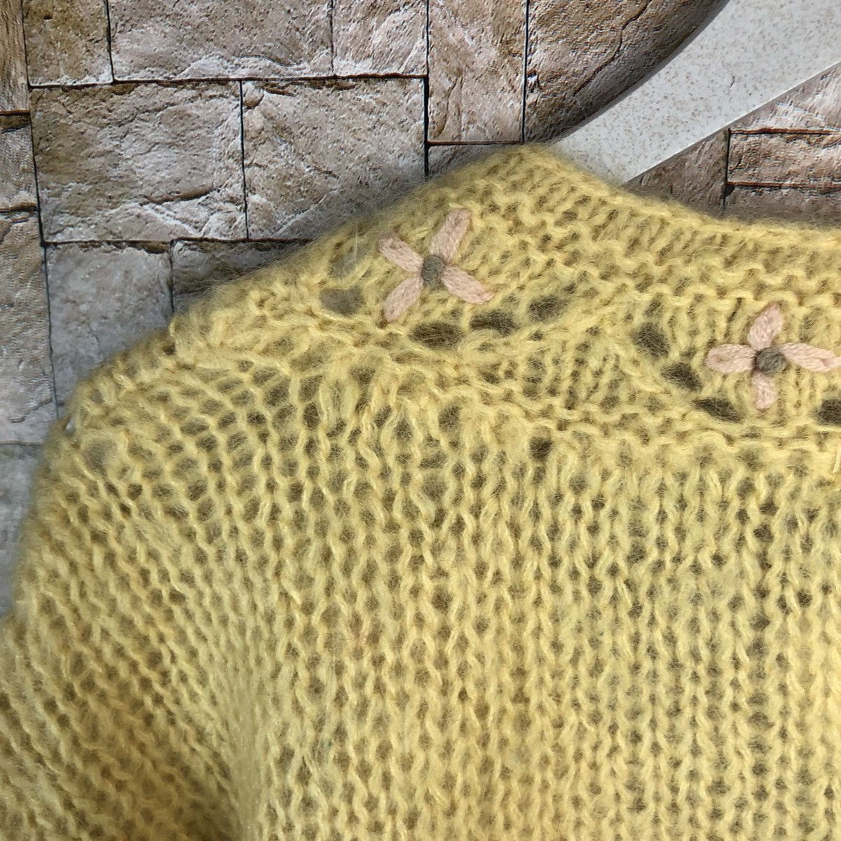 Homespun Knitwear Bianca Yellow Cardigan mohair fur vintage Knitwear #A861 Size M / US 6-8 / IT 42-44 - 13 Thumbnail