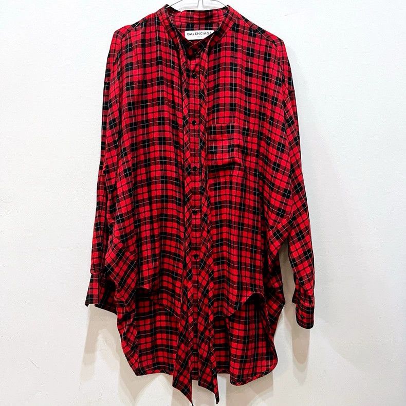 Balenciaga Balenciaga Red Logo Plaid Shirt - dmc Size US XS / EU 42 / 0 - 1 Thumbnail