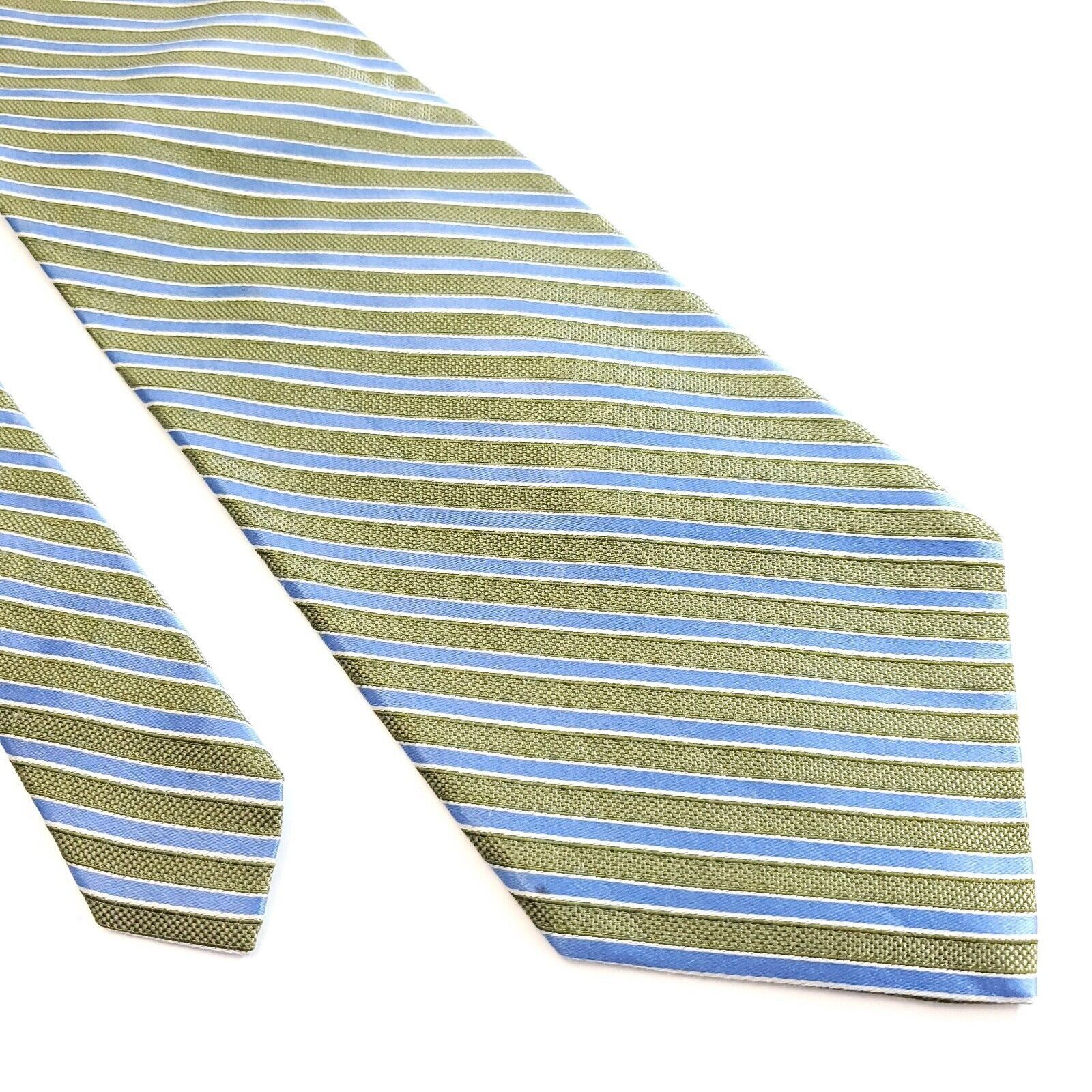 Roundtree & Yorke Roundtree & Yorke Blue Green Striped Woven Wide Silk Tie Size ONE SIZE - 1 Thumbnail