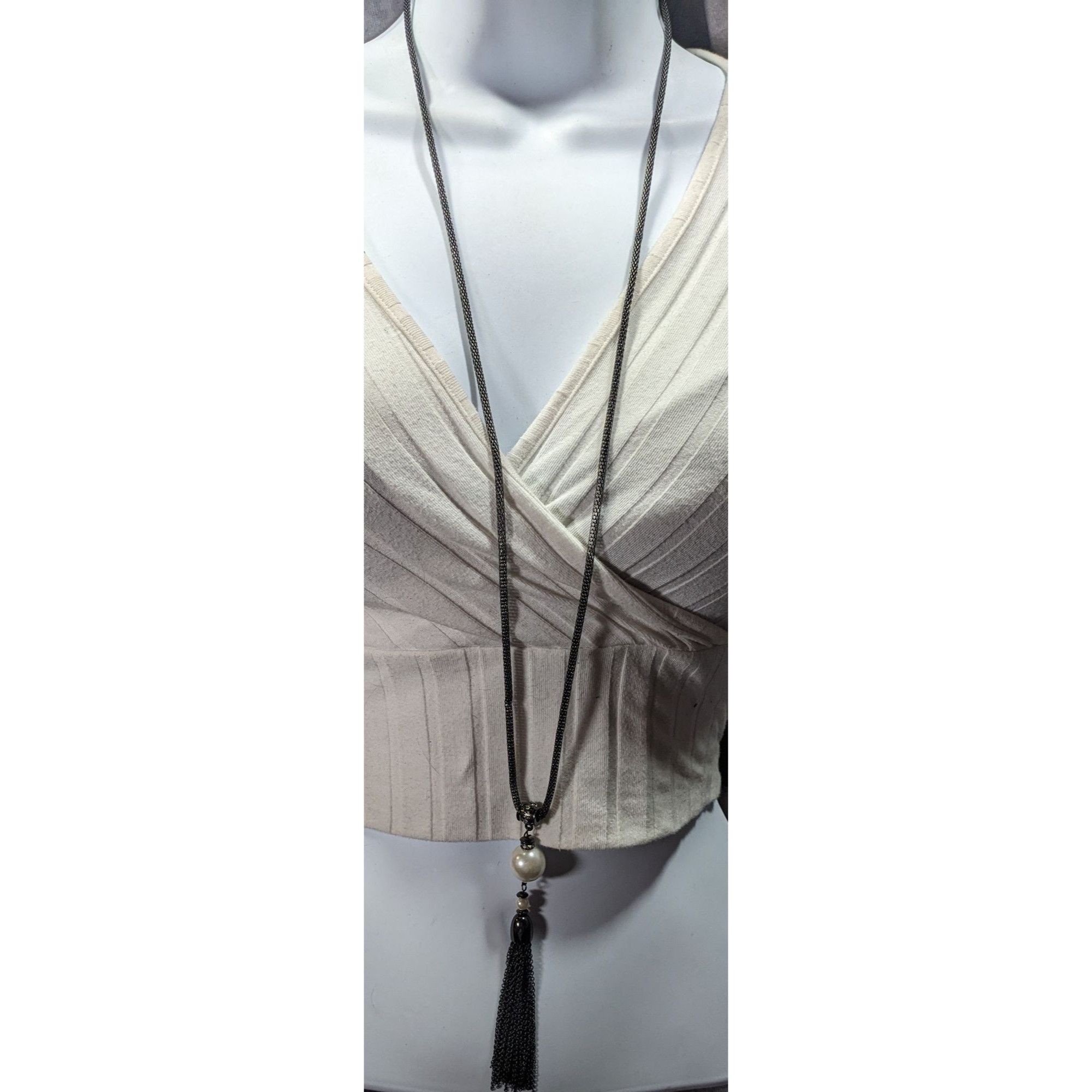 Other Glam Goth Gunmetal Mesh And Pearl Tassel Necklace Size ONE SIZE - 4 Thumbnail