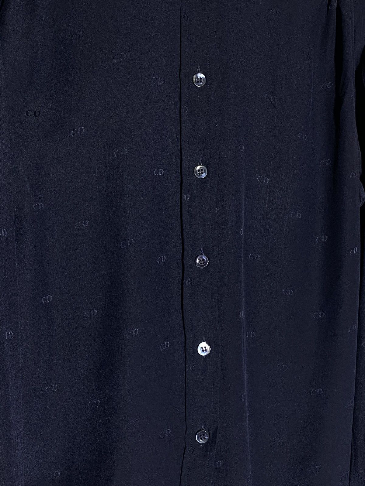 Christian Dior Monsieur Vintage 90s Christian Dior CD Monogram Silk Shirt Navy Blue Size US S / EU 44-46 / 1 - 3 Thumbnail