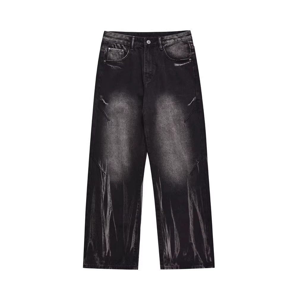 Men's street tie-dyed straight washed distressed jeans
