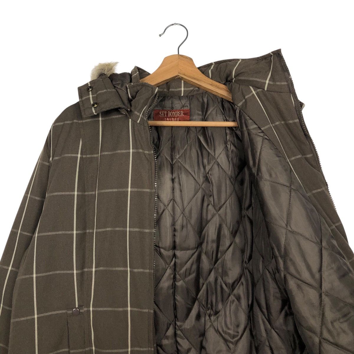 Japanese Brand Vintage Sky Bomber Faux Fur Trim Military Grid Jacket Size US L / EU 52-54 / 3 - 14 Thumbnail