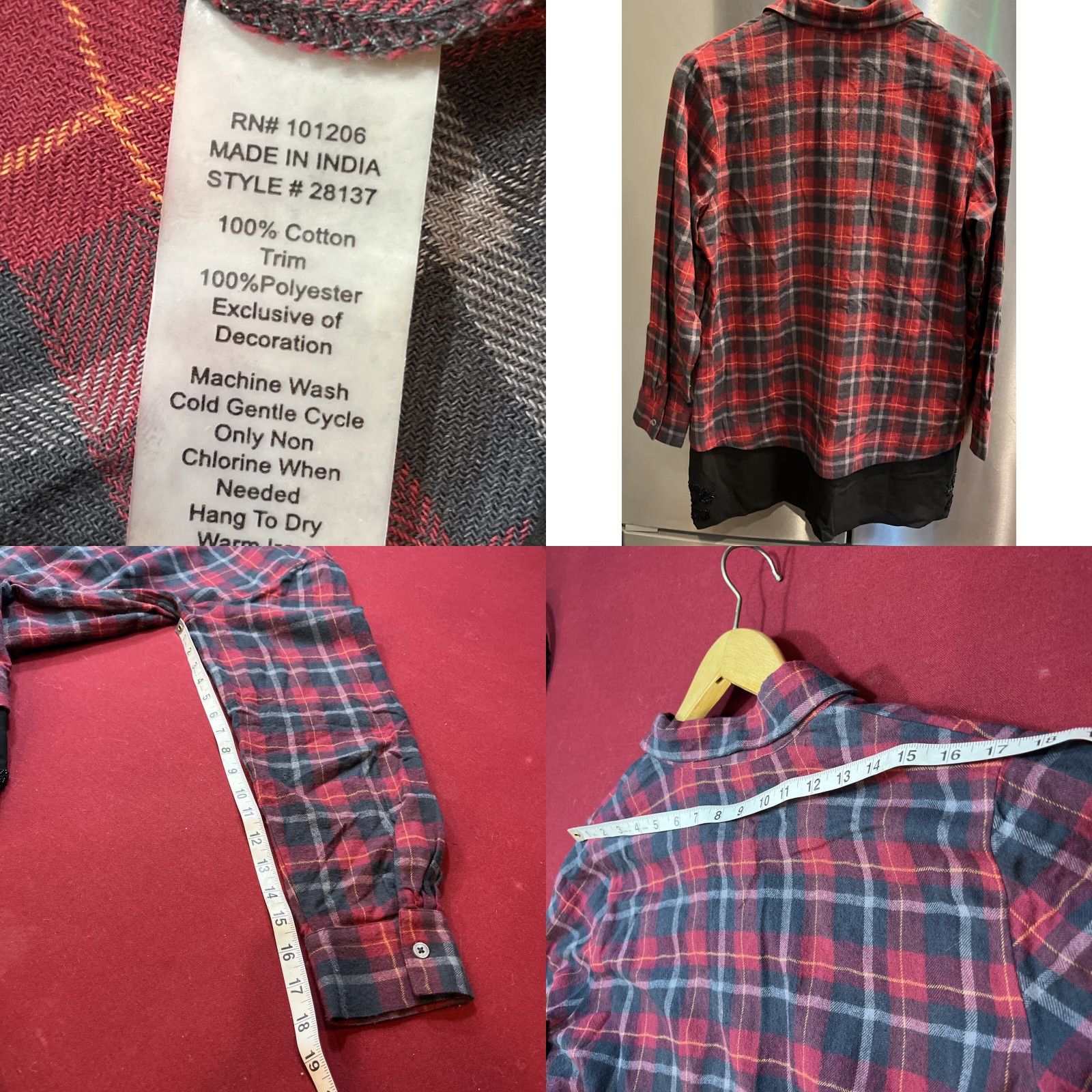 Soft Surroundings Soft Surroundings Shirt Women M Red Plaid Flannel Button-Up Long Sleeve Bling Hem Beads Collared Tunic Casual Fall Winter Boho Size M / US 6-8 / IT 42-44 - 9 Thumbnail