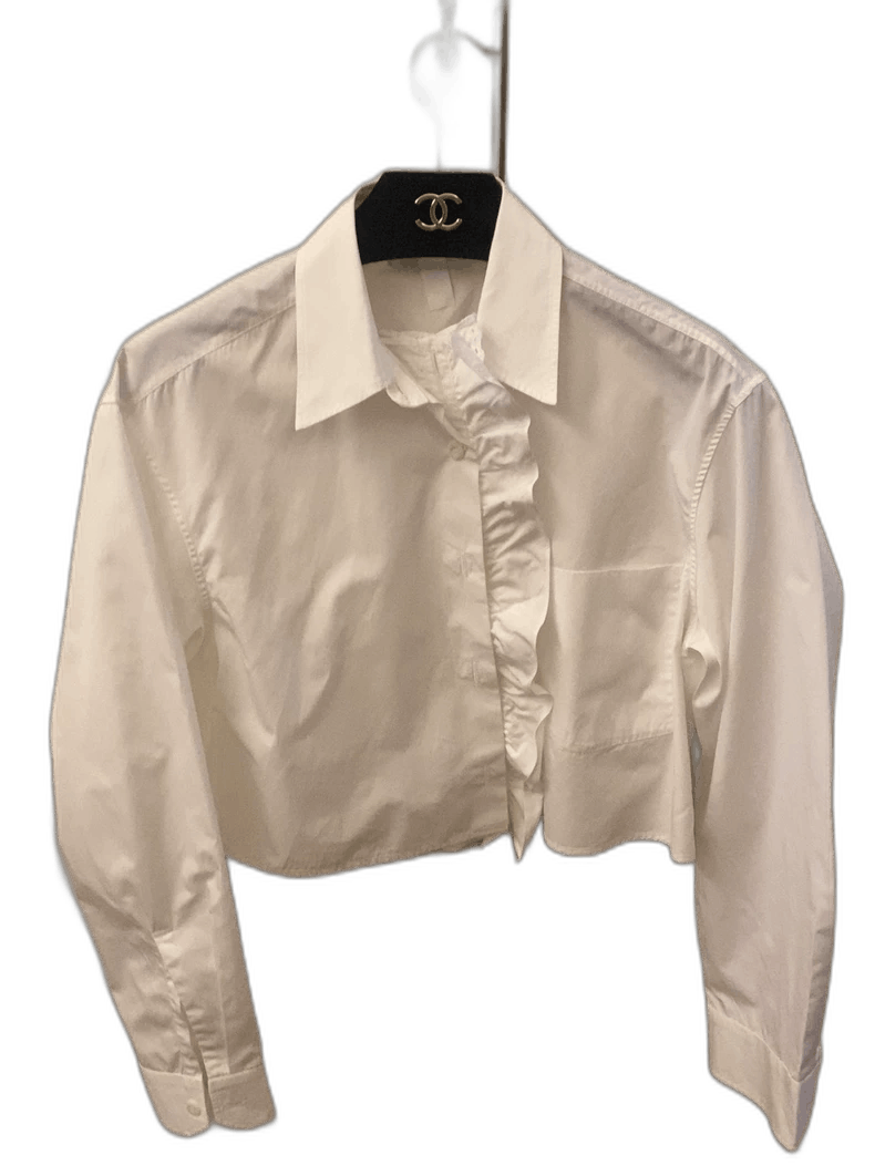 Prada White Classic Short Sleeve Ruffled Shirt Size US M / EU 48-50 / 2 - 1 Thumbnail