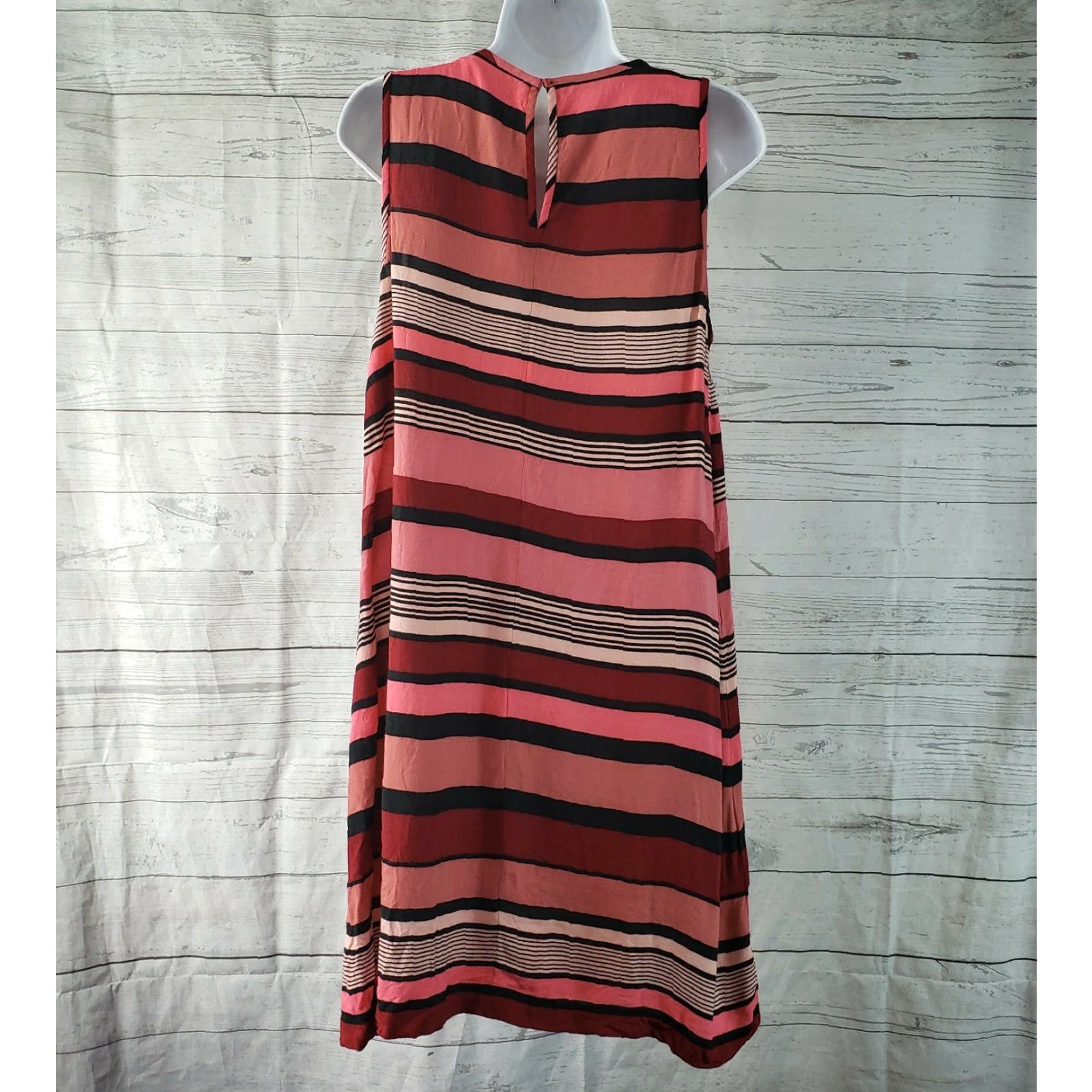 Loft VINTAGE LOFT Ann Taylor Dress Womens A-Line Sleeveless Striped Pink Red Rayon L Size L / US 10 / IT 46 - 4 Thumbnail