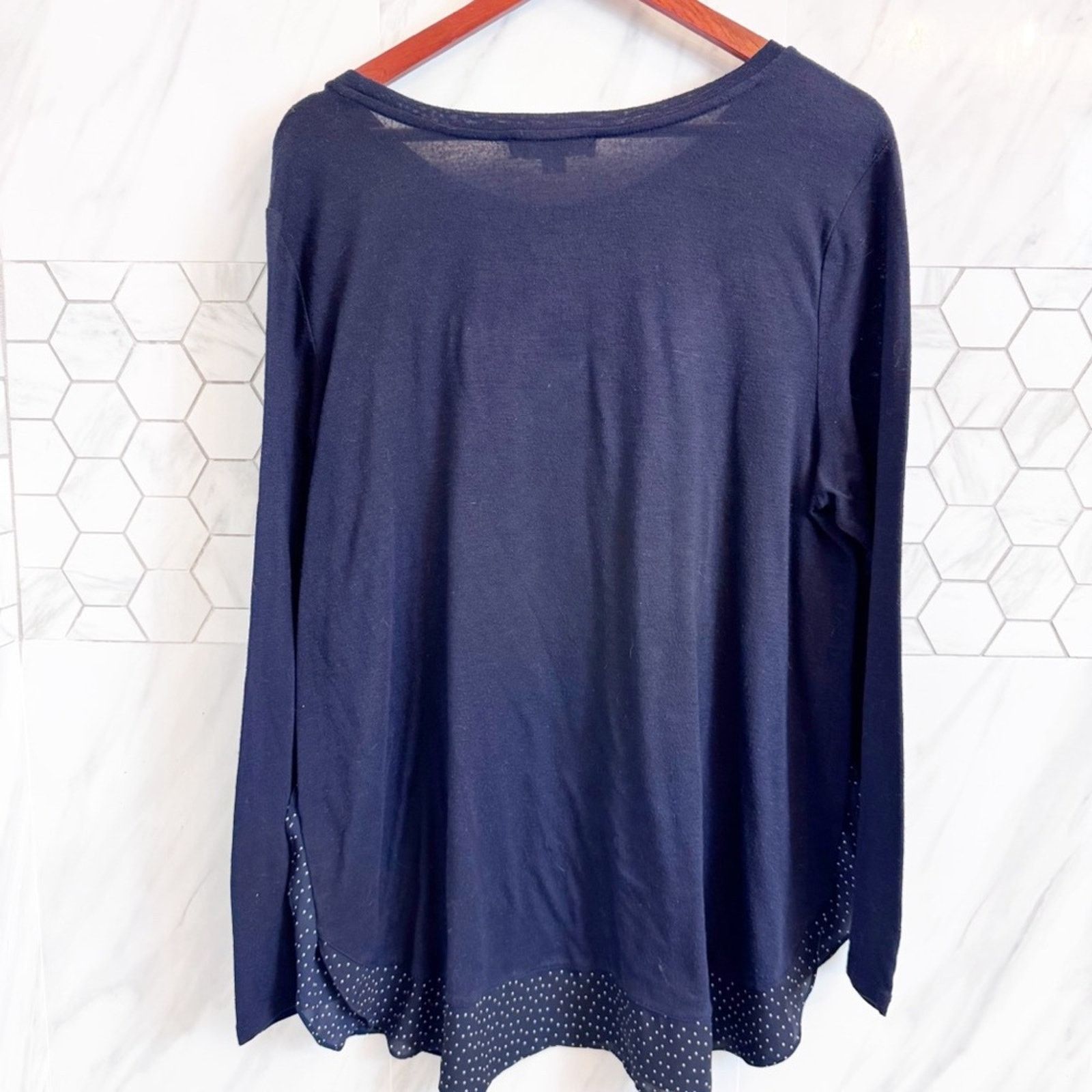 Loft Loft Navy White Polka Dot Mixed Media Sweater Top 16/18 Size XXL / US 16-18 / IT 52-54 - 7 Thumbnail