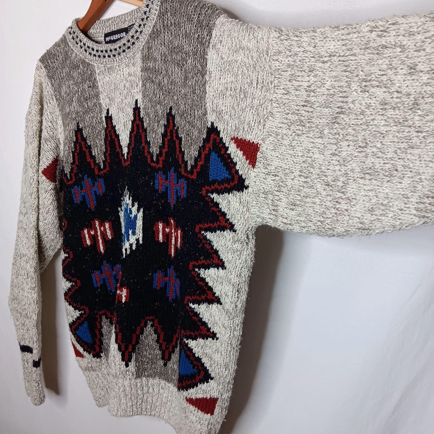 McGregor VINTAGE McGregor Sweater XL Crew Neck Pullover Southwest Geometric Knit 1990s Autumn Winter Mens Regular Gray/Tan/Natural Size US XL / EU 56 / 4 - 7 Thumbnail