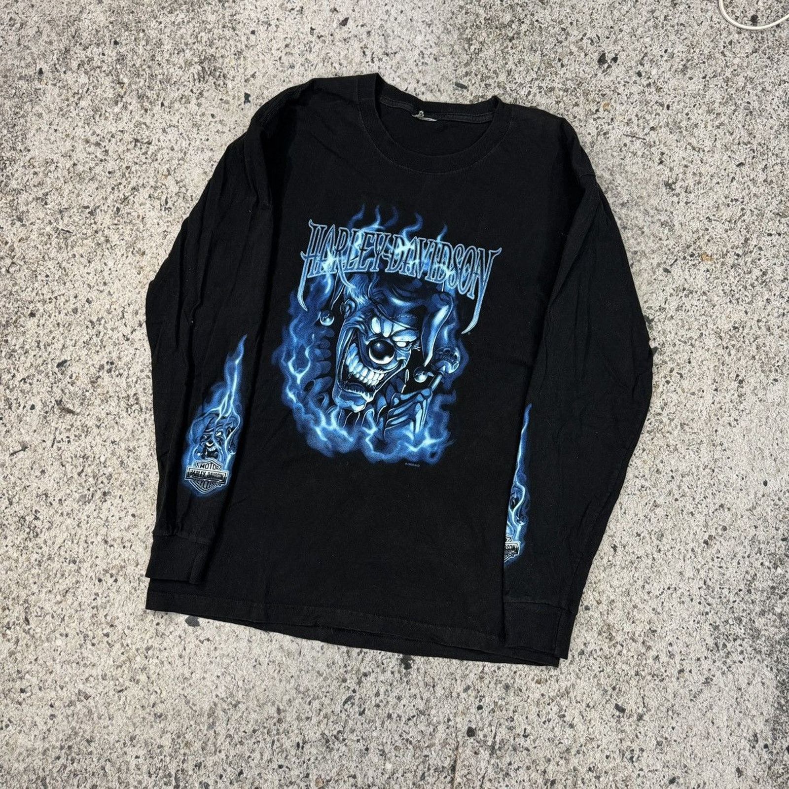 Harley Faded Clown Blue Flame Longsleeve ERD Grunge Chrome