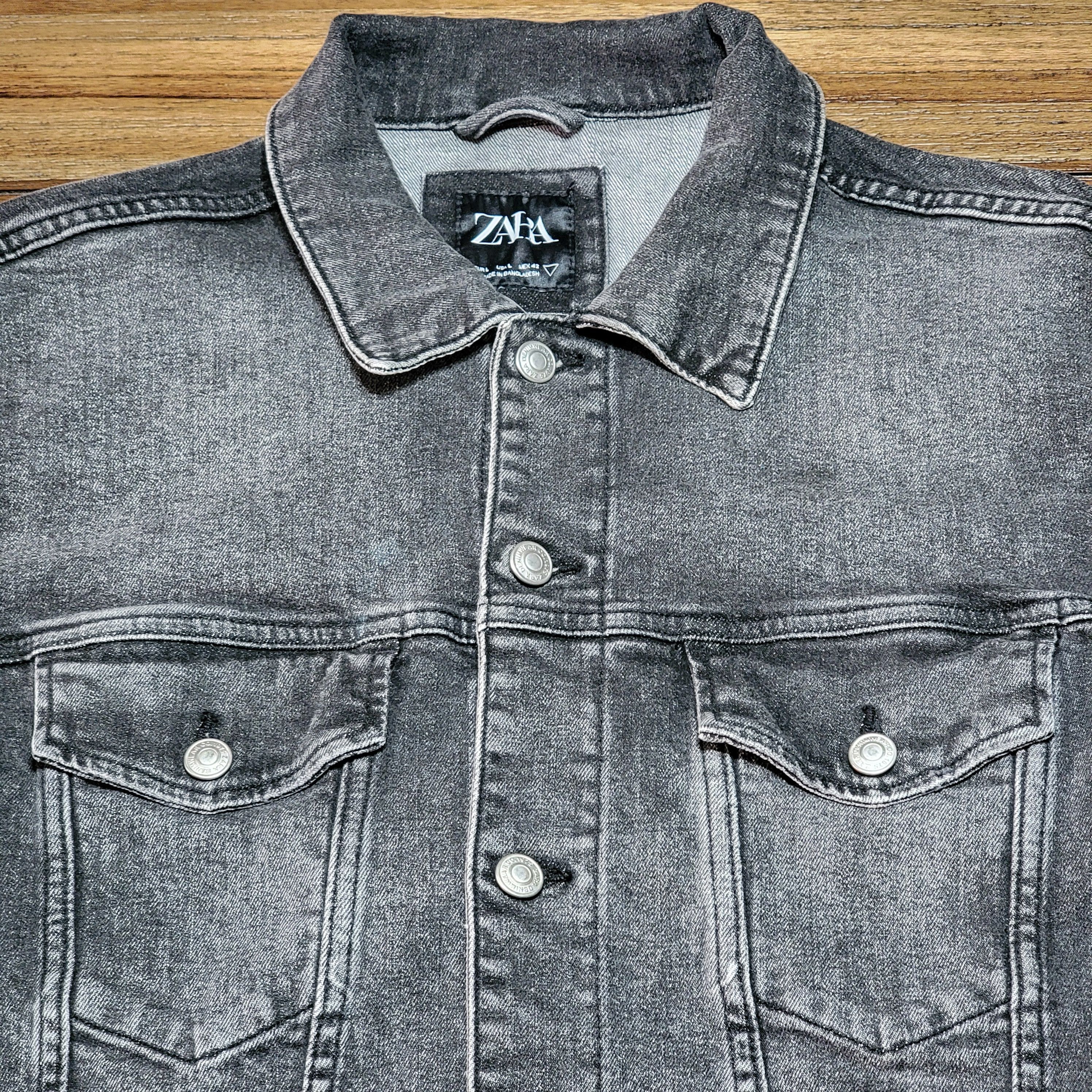 Zara Zara Full Button Faded Black Denim Jacket - Size Large Size L / US 10 / IT 46 - 2 Thumbnail