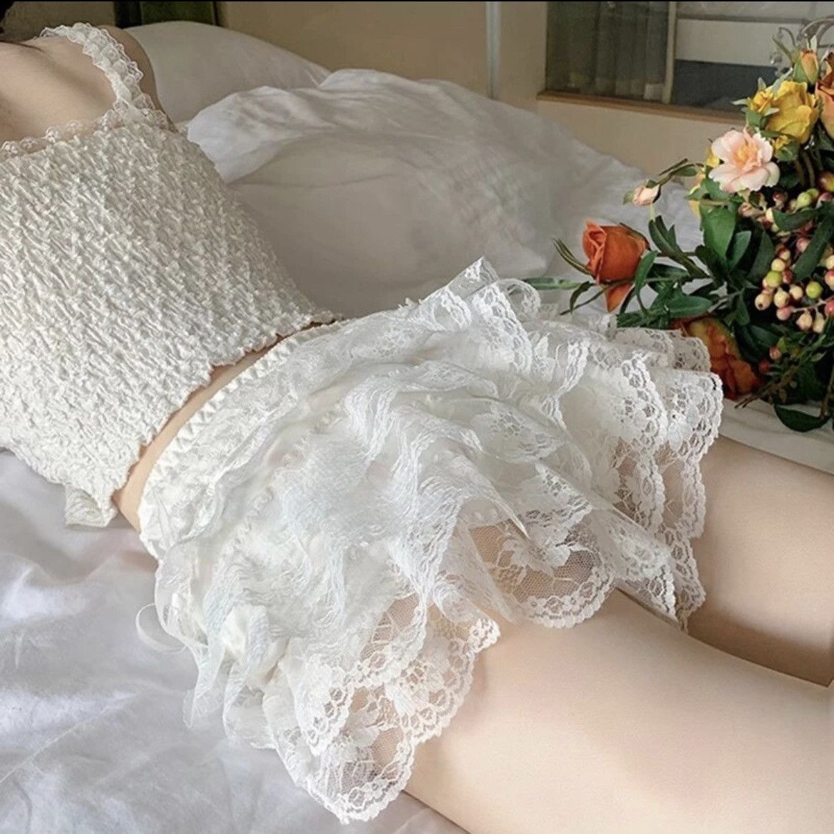 Japanese Brand × Vintage Lace ruffled short Size 26" / US 2 / IT 38 - 2 Thumbnail