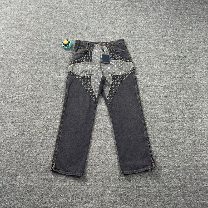 Louis Vuitton Black Irregular Printed Denim Pants - dmc Size US 34 / EU 50 - 1 Thumbnail