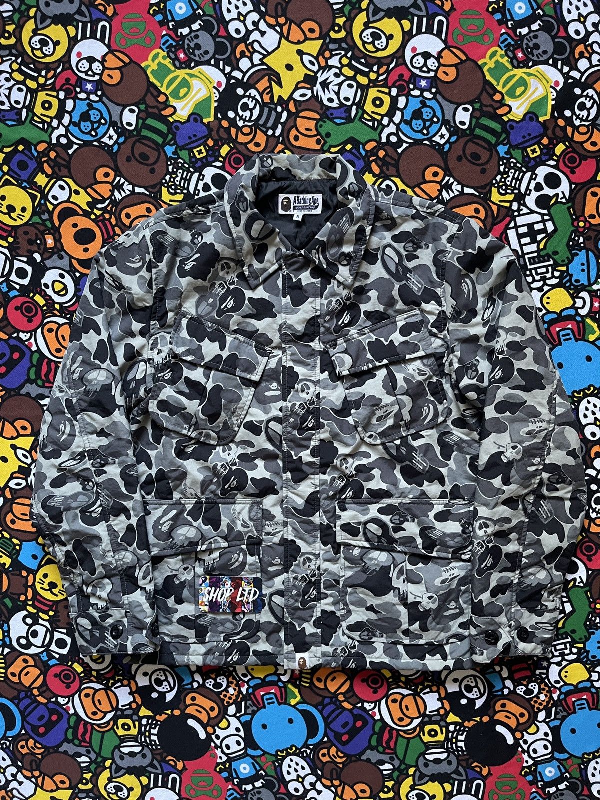 A Bathing Ape X Stussy Black Camo Military Puffer Jacket