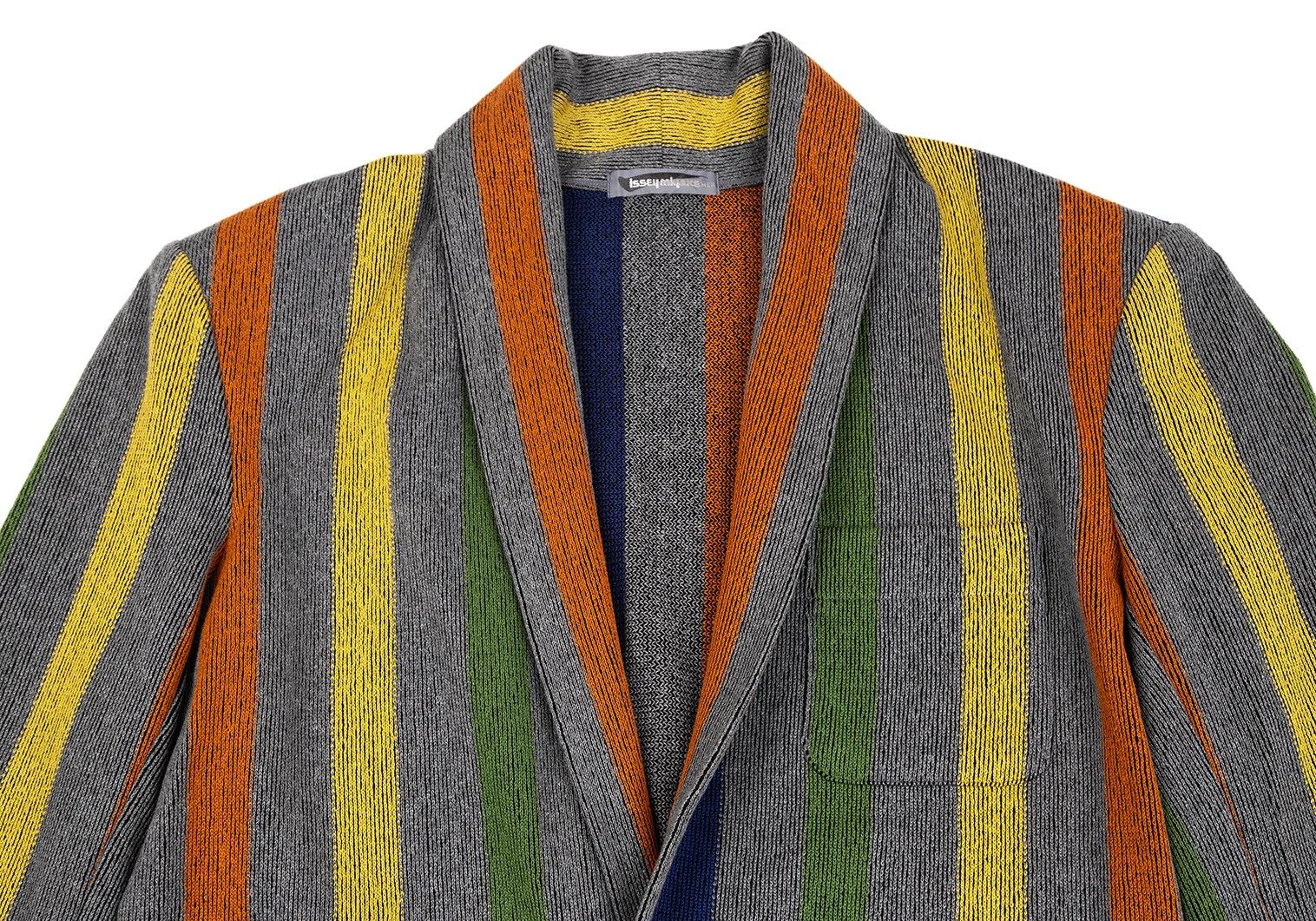 Issey Miyake Color Stripe Ribbed Shawl Collar Jacket Gray Multi M Size US M / EU 48-50 / 2 - 2 Thumbnail