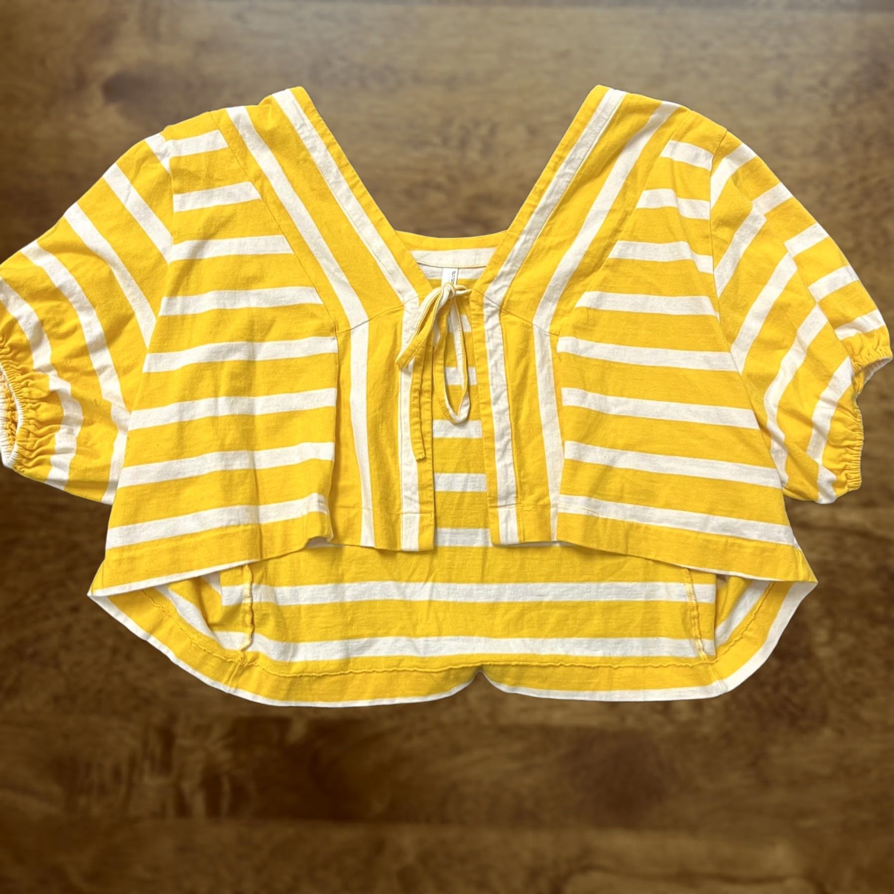 Anthropologie By Anthropologie Shirt Womens Medium Yellow White Striped Tie Front Crop Blouse Size M / US 6-8 / IT 42-44 - 1 Thumbnail