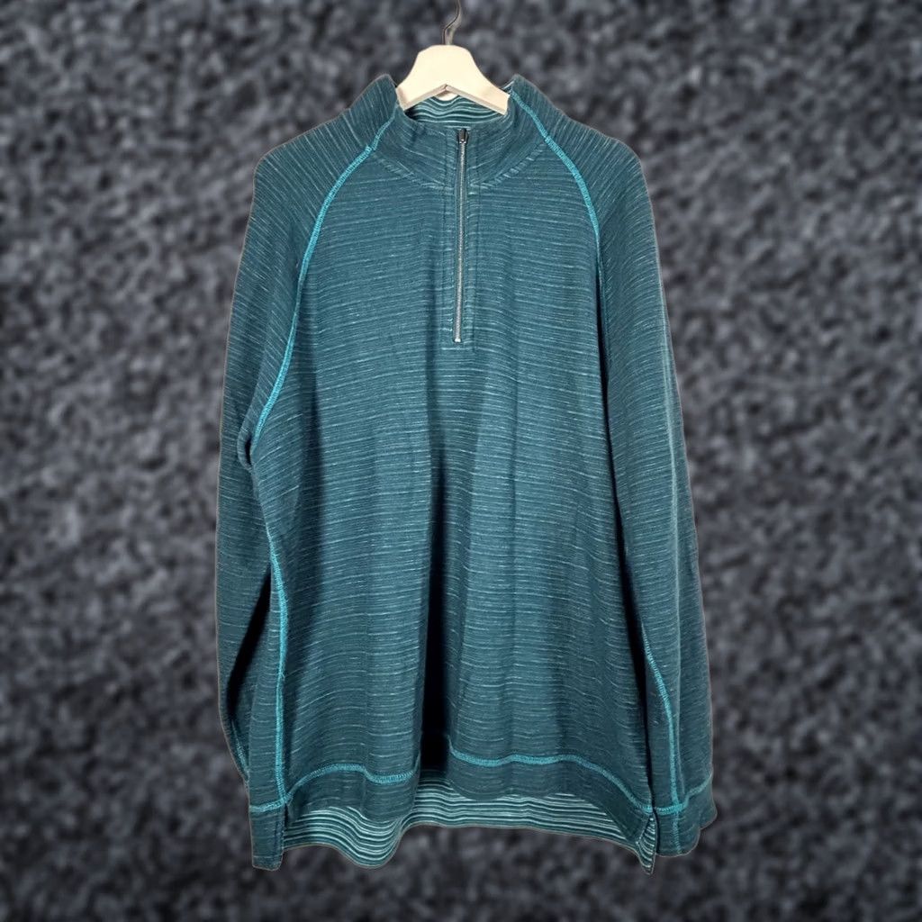 Tommy Bahama Tommy Bahama Mens Reversible 1/4 Zip Pullover Sweater XL Blue Stripe Cotton NWOT Size US XL / EU 56 / 4 - 1 Thumbnail