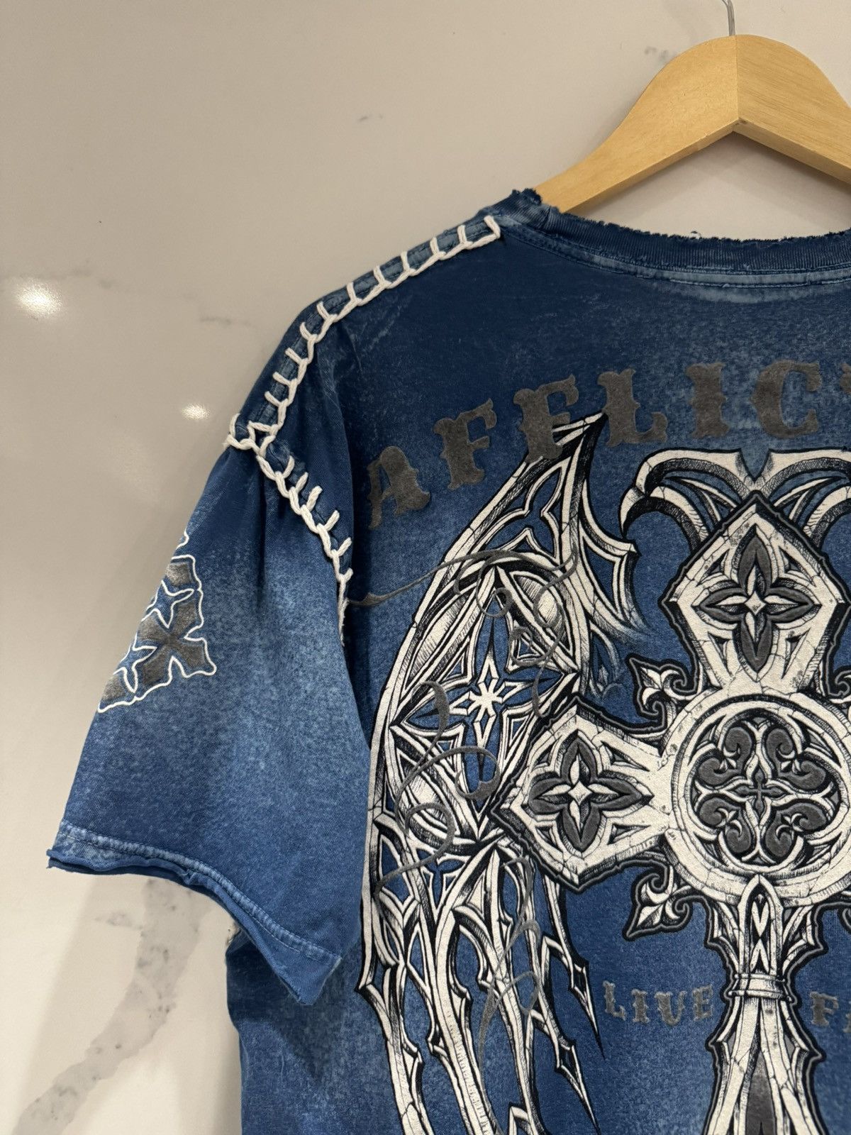 Affliction Vintage Y2K Affliction Live Fast Cross Acid Wash T Shirt Size US XL / EU 56 / 4 - 7 Thumbnail