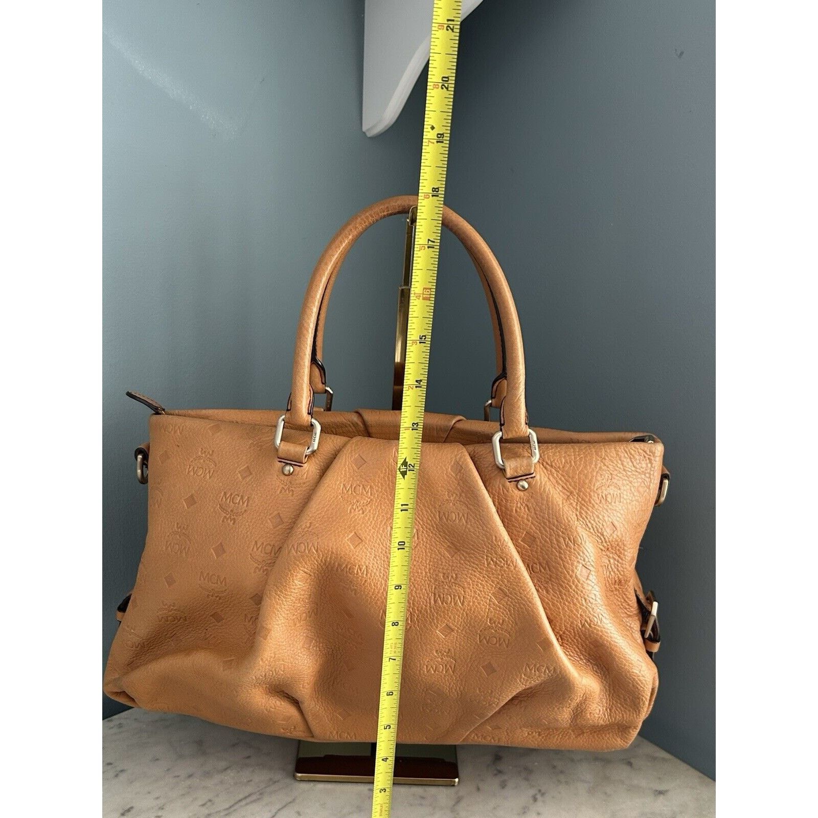 MCM MCM Visetos Leather Cross Shoulder Bag Camel Tan Handbag Size ONE SIZE - 13 Thumbnail