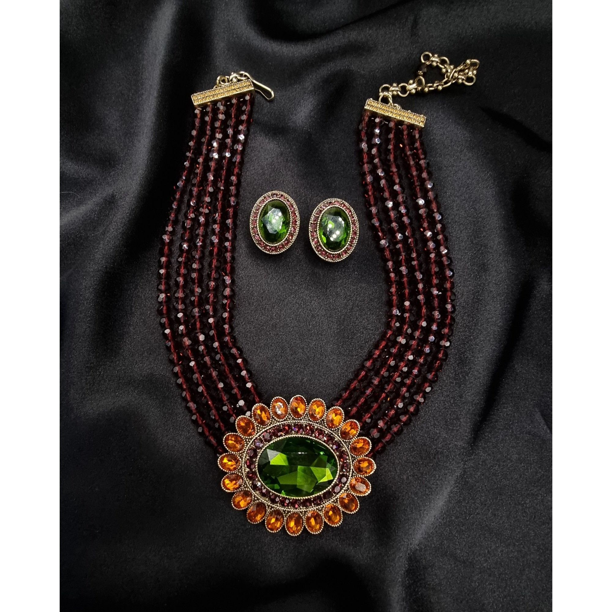 Vintage Heidi Daus Statement Necklace & Earrings Set W/ Glass Beads Size ONE SIZE - 3 Thumbnail