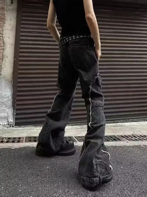Japanese Brand × Jean Vintage raw edge patchwork distressed bootcut jeans Size US 32 / EU 48 - 4 Thumbnail