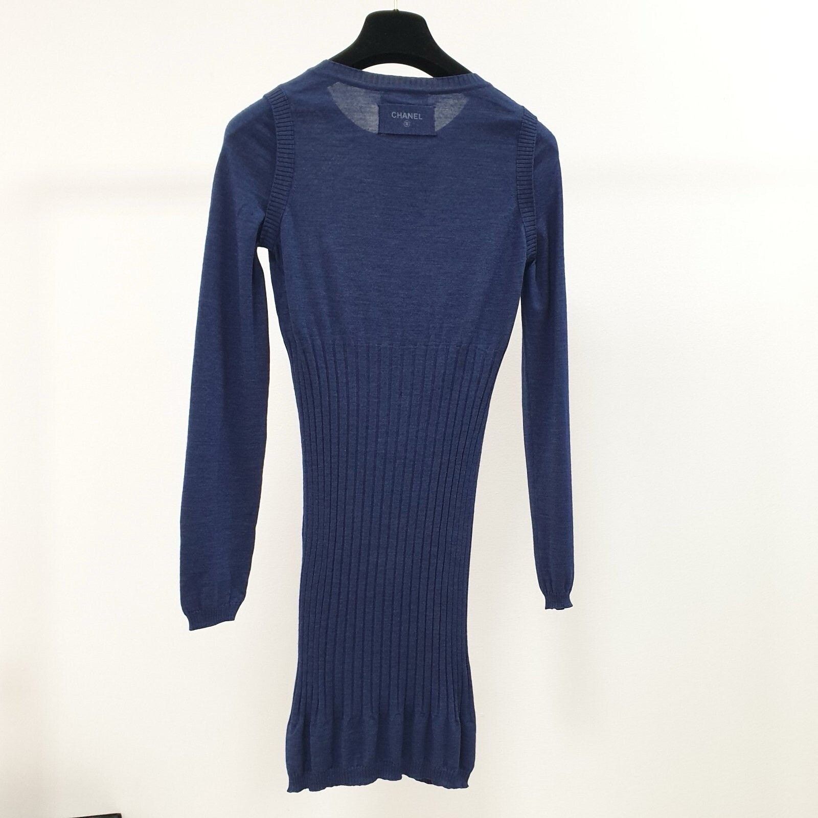 Chanel Chanel Navy Long Sleeve Knit Dress Sz.36 Size XS / US 0-2 / IT 36-38 - 2 Thumbnail