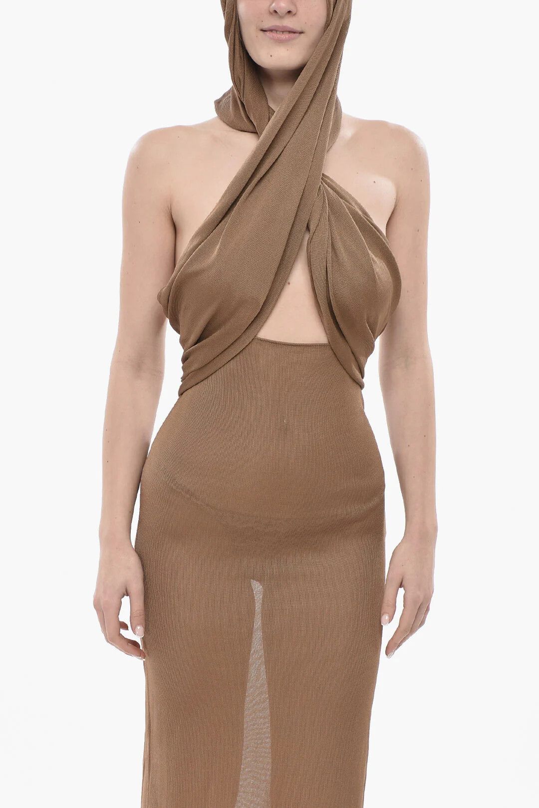 Saint Laurent Paris og1mm0326 Viscose Sleeveless Dress in Brown Size XS / US 0-2 / IT 36-38 - 4 Thumbnail