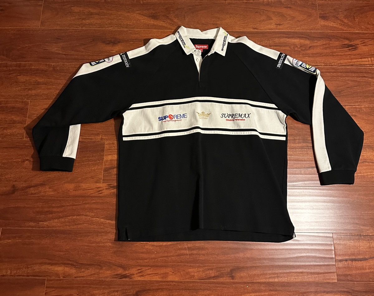 Supreme Supreme Stripe Zip L/S Polo Navy | Grailed