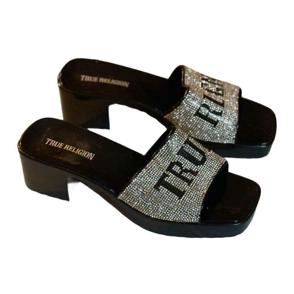 True Religion True Religion Women's Bling Rhinestone Chunky Heel Slide Sa Size US 9.5 / IT 39.5 - 2 Thumbnail