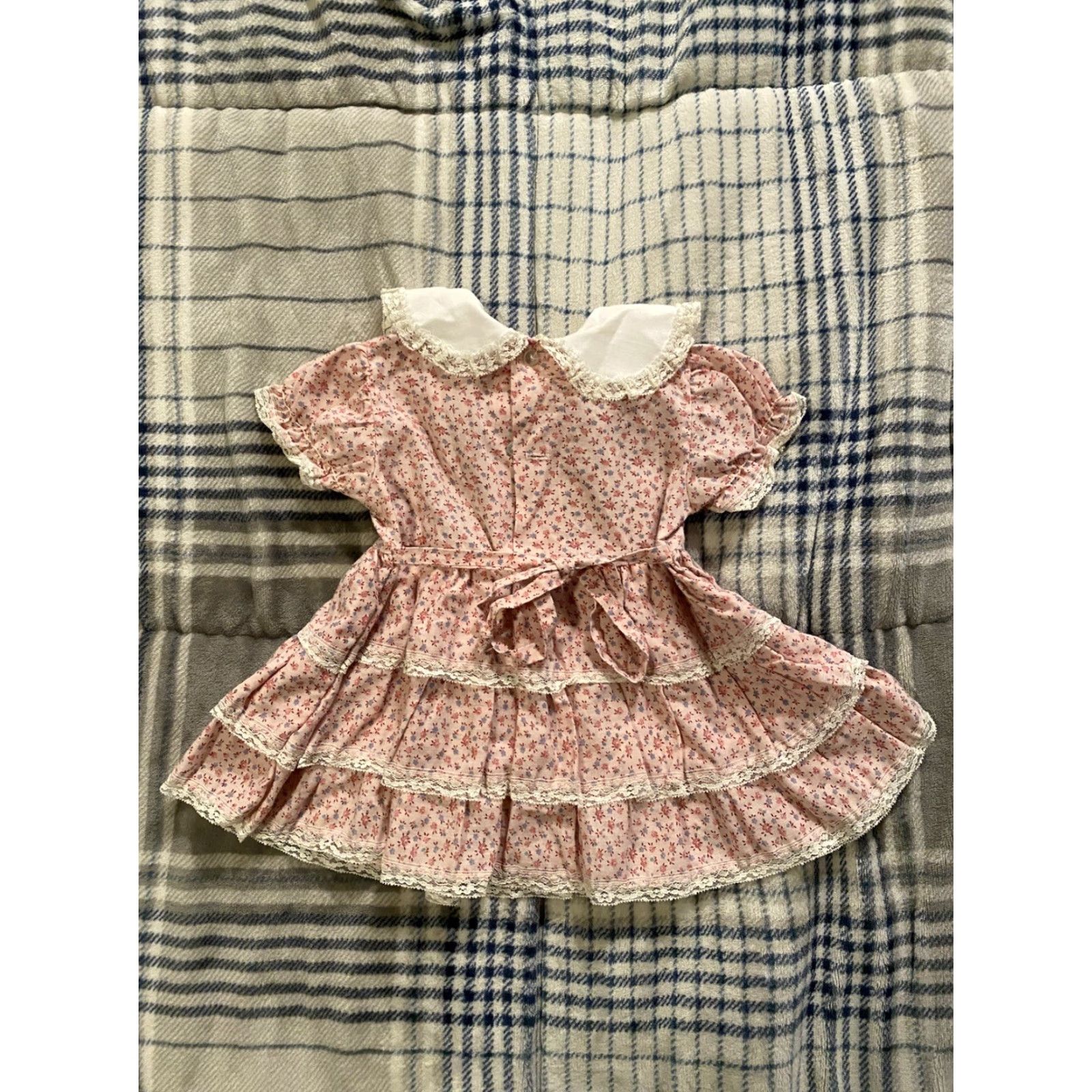 Sears VINTAGE Sears Pioneer Farm Dress Little Girls Floral & Lace Size L 24 Month Pink 1970s Size ONE SIZE - 2 Thumbnail