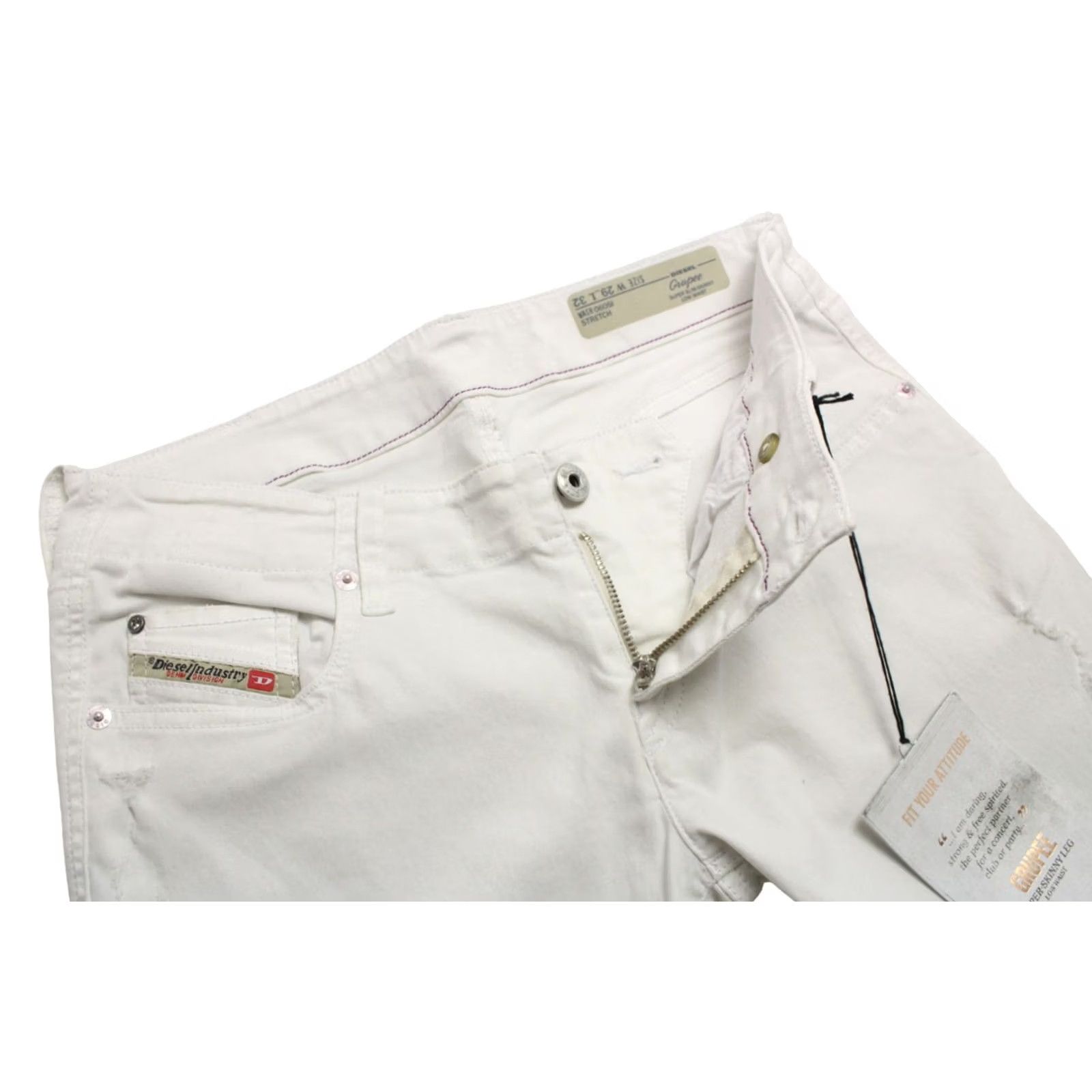 Diesel Diesel Grupee Super Slim-Skinny Low Waist 0605I Stretch Jeans Women's W29 L32 White Size 29" - 4 Thumbnail