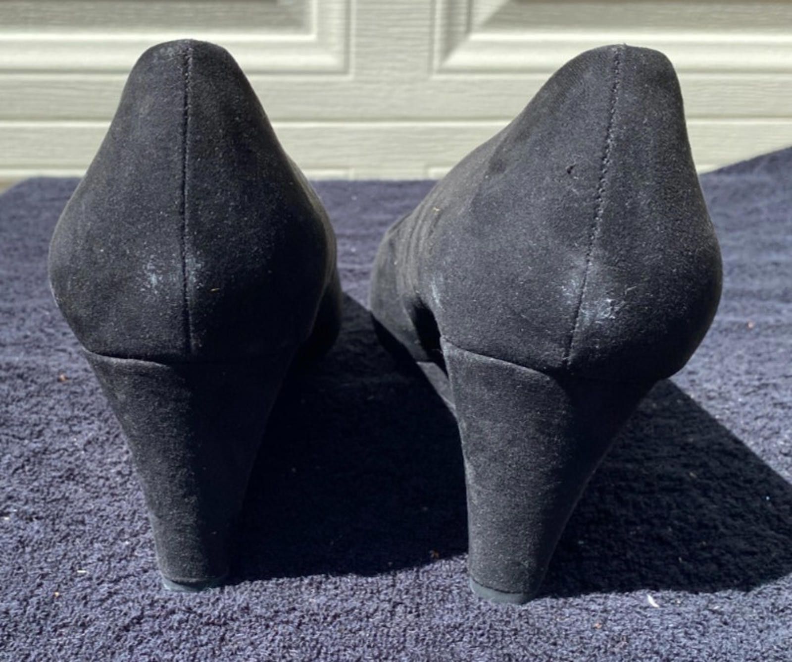 Designer A New Day Dot Black Wedge Heels SZ. 11 Faux Suede - (#S616) Size US 11 / IT 41 - 4 Thumbnail