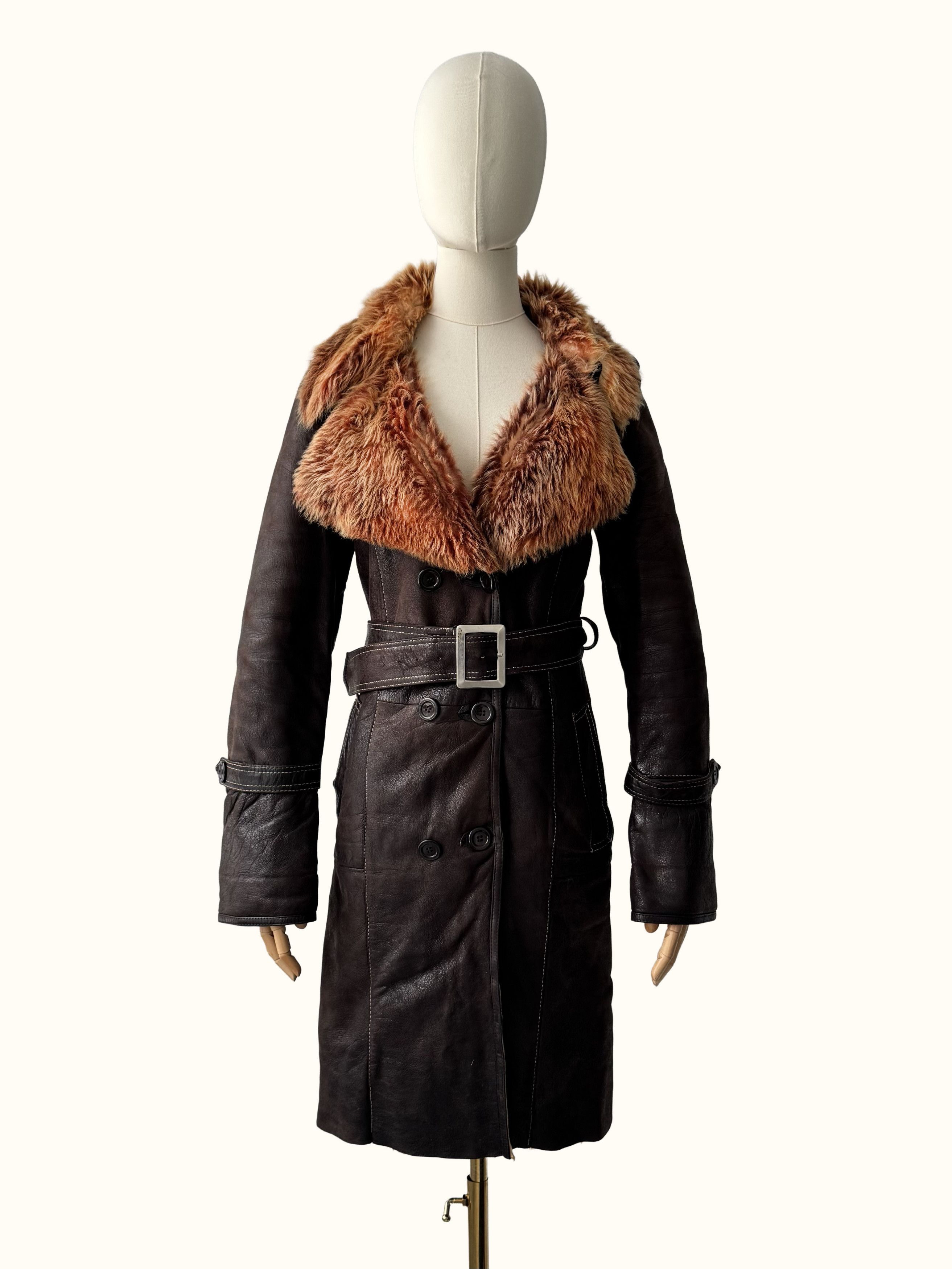 Vintage Vintage Real Sheepskin Coat With Belt (B250)D15E2 Size XS / US 0-2 / IT 36-38 - 1 Thumbnail