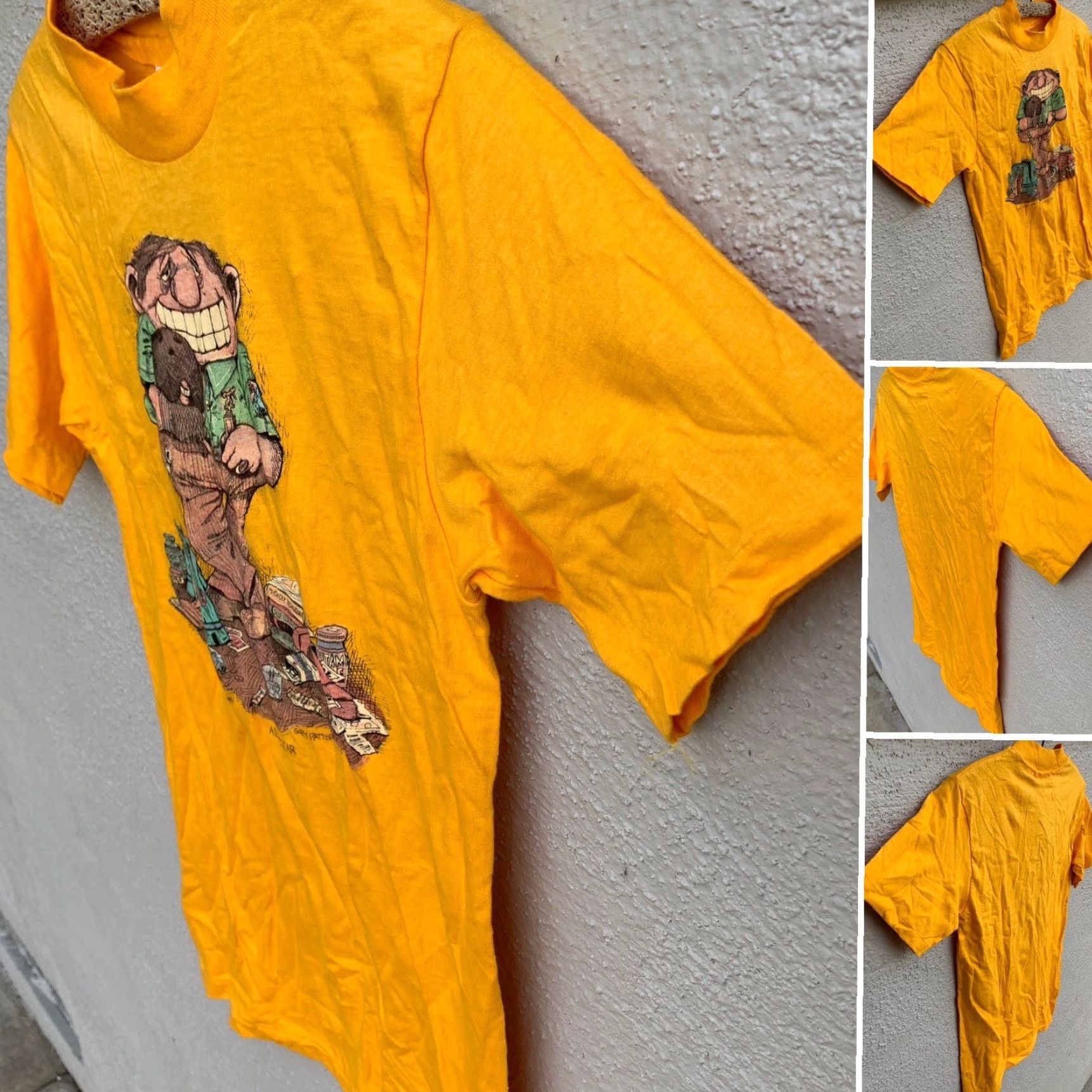 Hanes VINTAGE Hanes T-Shirt 70s 1970s Gary Patterson All Star Bowling Theme Short Sleeve Yellow Mens S Size US S / EU 44-46 / 1 - 2 Thumbnail