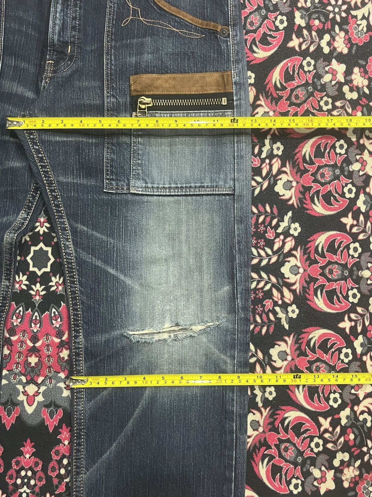 Who Decides War Vintage Edwin XV Double Pocket Blue Washed Whisker Rip Jeans Size US 34 / EU 50 - 15 Thumbnail