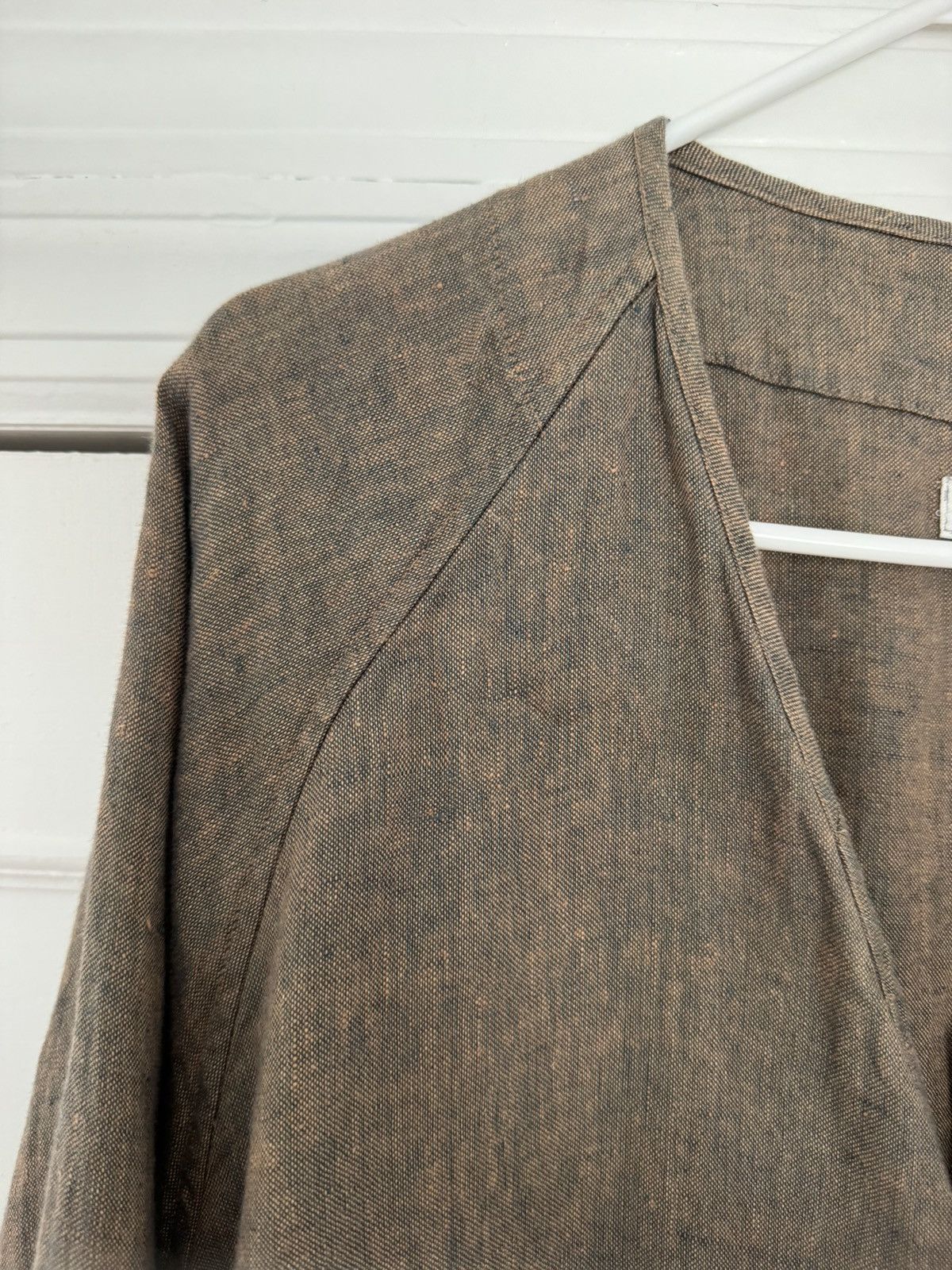 Ts(S) Linen Collarless Easy Jacket Back Slit Brown Navy Chambray Size US S / EU 44-46 / 1 - 4 Thumbnail