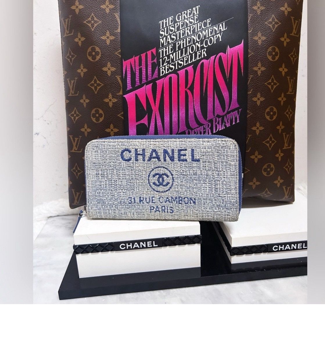 Chanel Authentic Chanel Light Blue Deauville Tweed Wallet / Clutch Size ONE SIZE - 10 Thumbnail