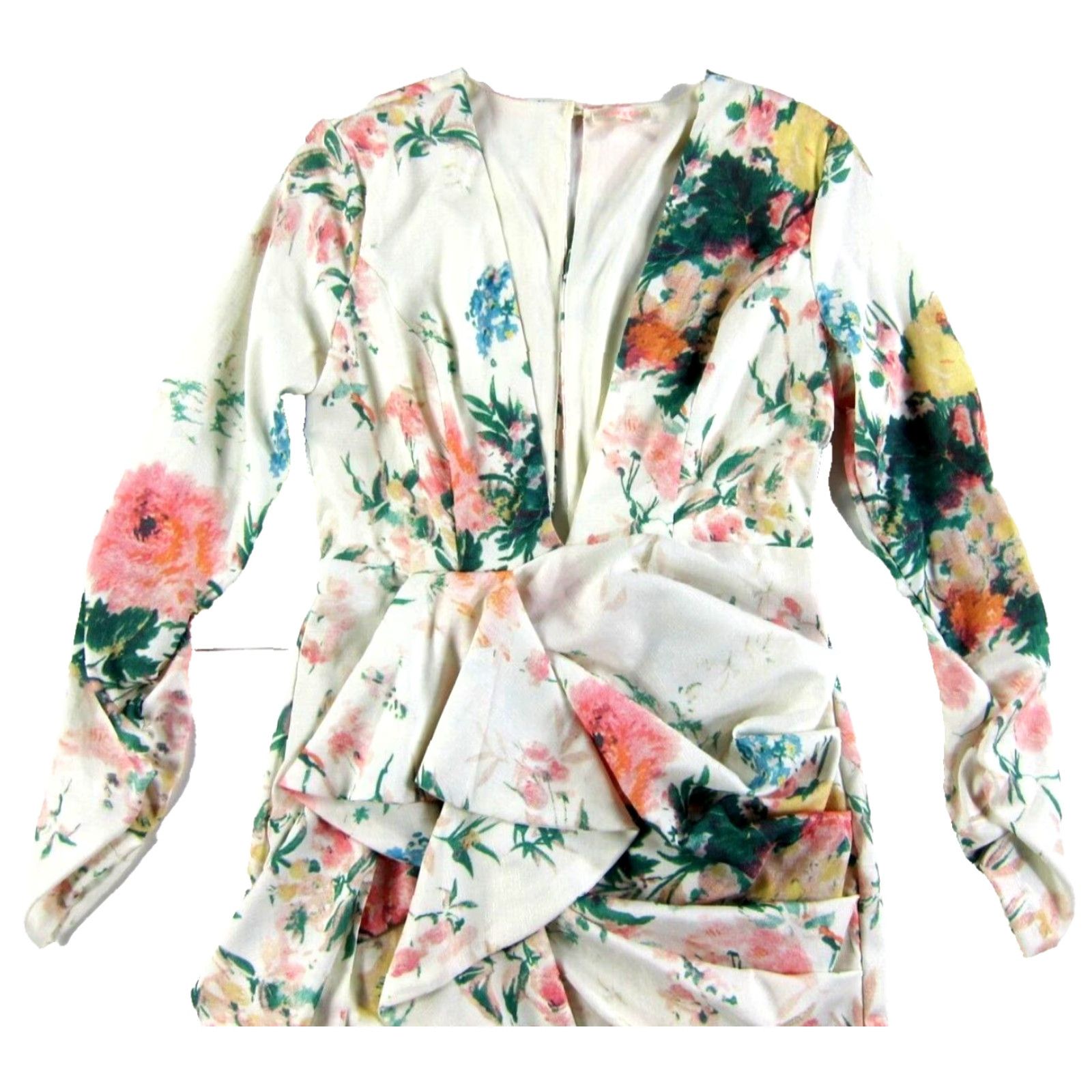 Pinko Luxxel Dress V-Neck Long Sleeve Floral Ruched Small Pink Womens Size S / US 4 / IT 40 - 4 Thumbnail