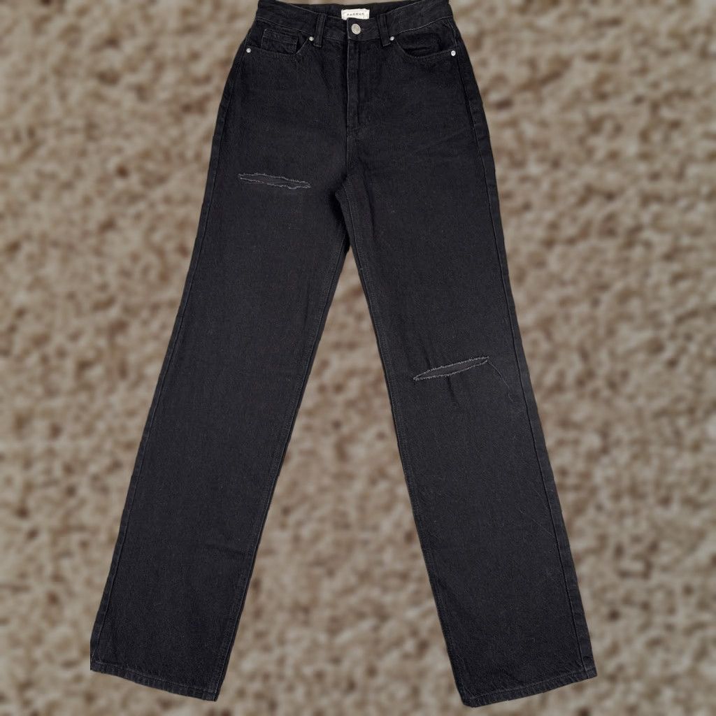 Pacsun PacSun Jeans Womens High Rise Straight Distressed Black 24x33 Zip Knee Slits 5-Pocket Denim Size 42" / US 20 - 1 Thumbnail